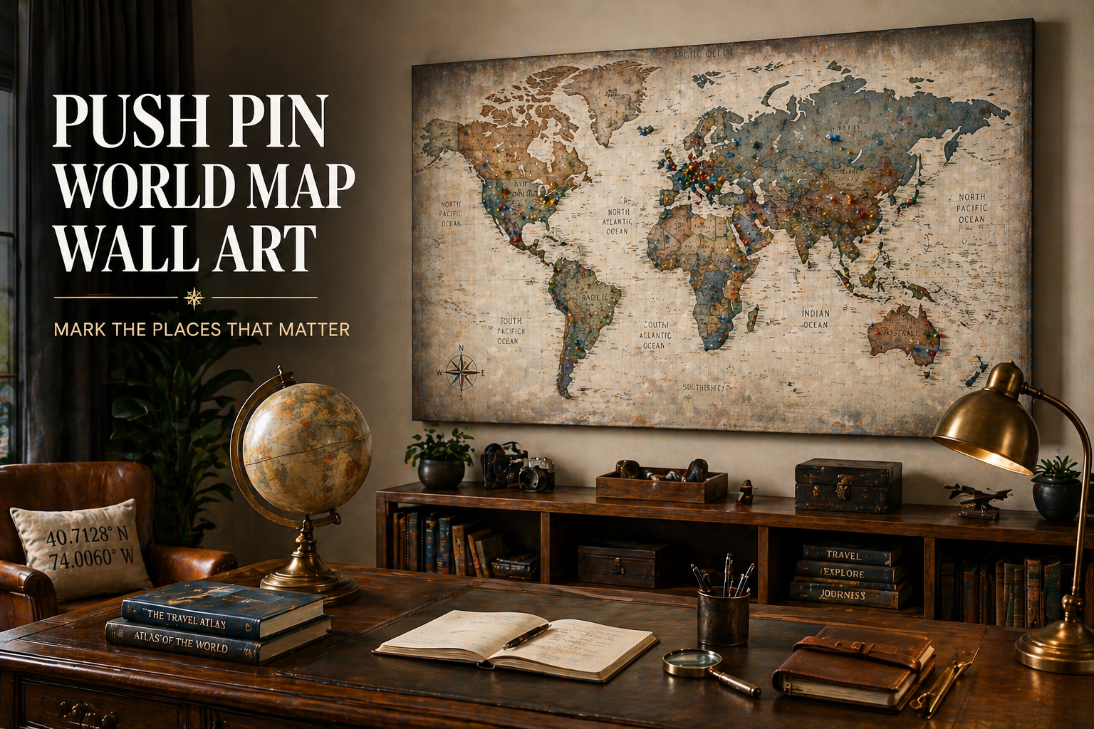 Push Pin World Map Wall Art & Canvas Prints | Zellart
