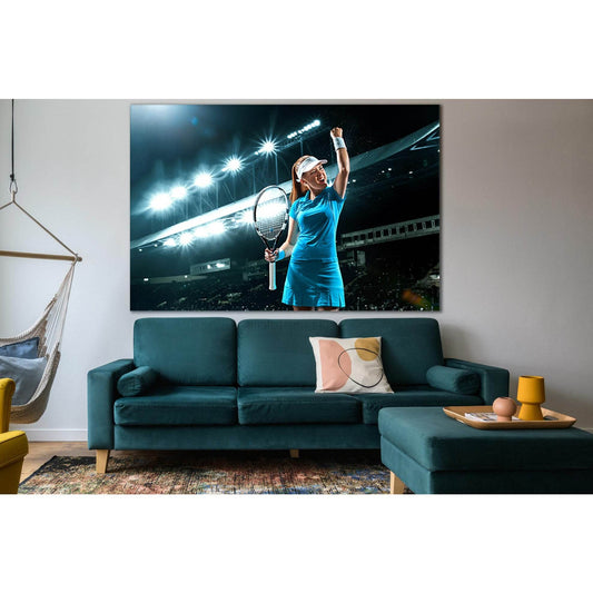 Tennis Player With Racket In Blue Costume №SL956 Ready to Hang Canvas PrintCanvas art arrives ready to hang, with hanging accessories included and no additional framing required. Every canvas print is hand-crafted, made on-demand at our workshop and exper