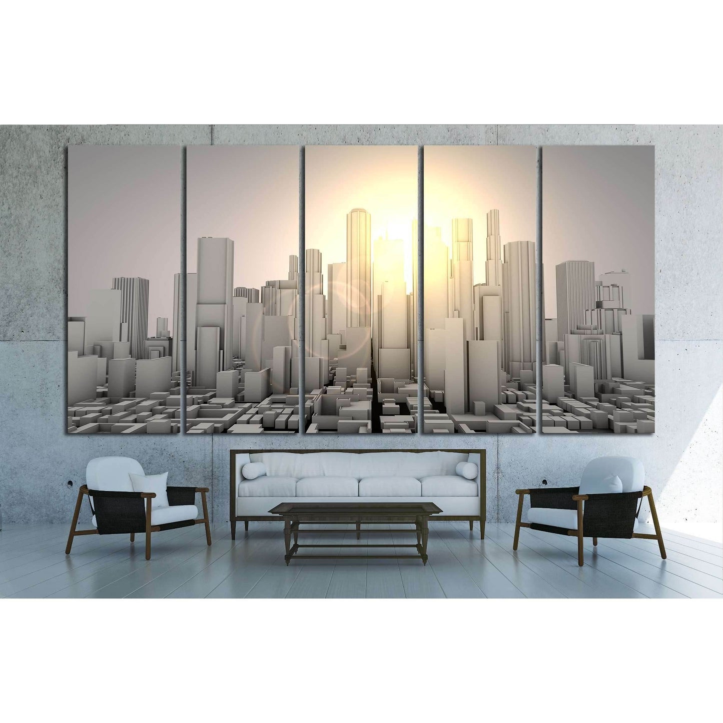 3D gray worldcity №2214 Ready to Hang Canvas Print - Zellart Canvas Prints ALL_Products, s-2214