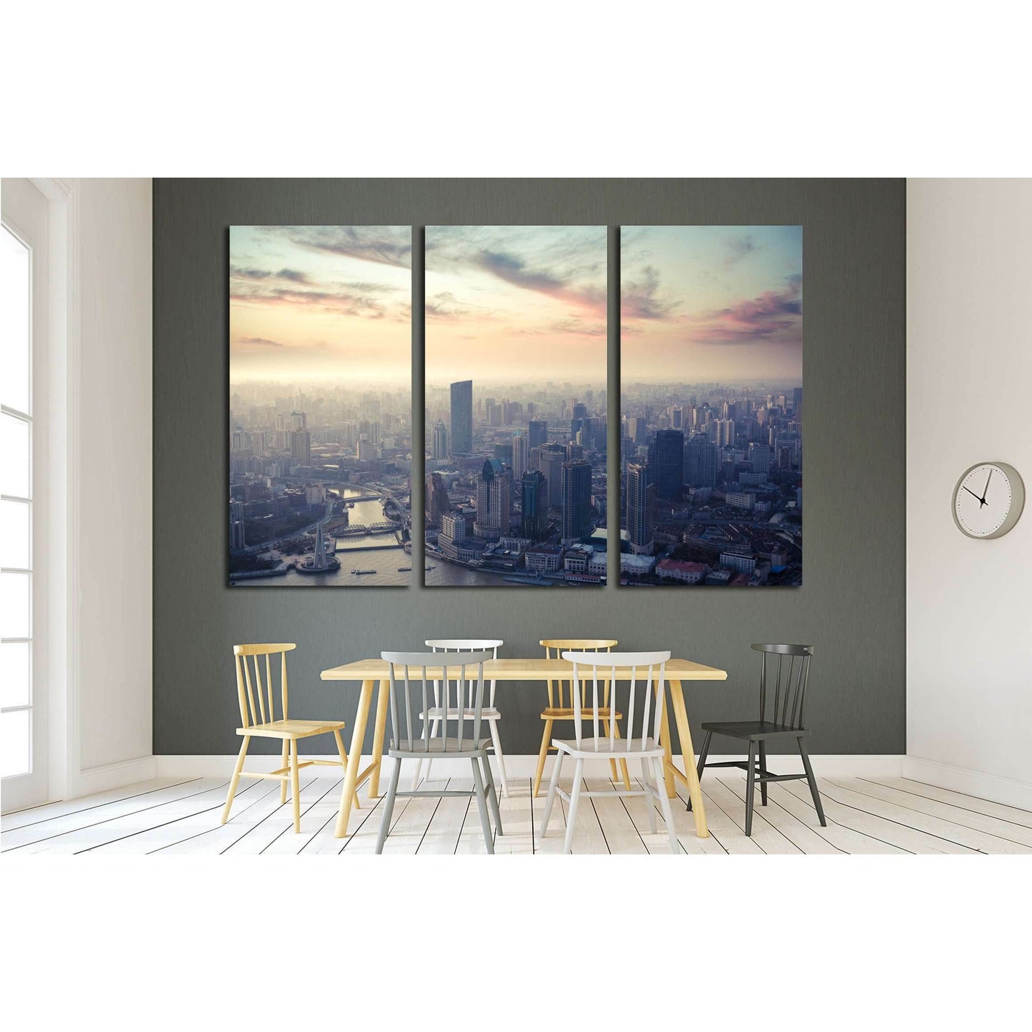 a bird's eye view of shanghai at dusk №2246 Ready to Hang Canvas Print - Zellart Canvas Prints ALL_Products, s-2246