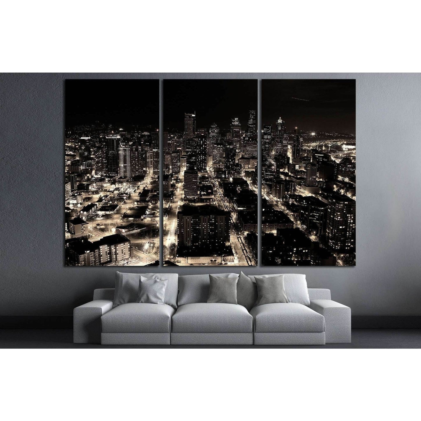 A night shot of the city of Seattle, US №1368 Ready to Hang Canvas Print - Zellart Canvas Prints ALL_Products, s-1368