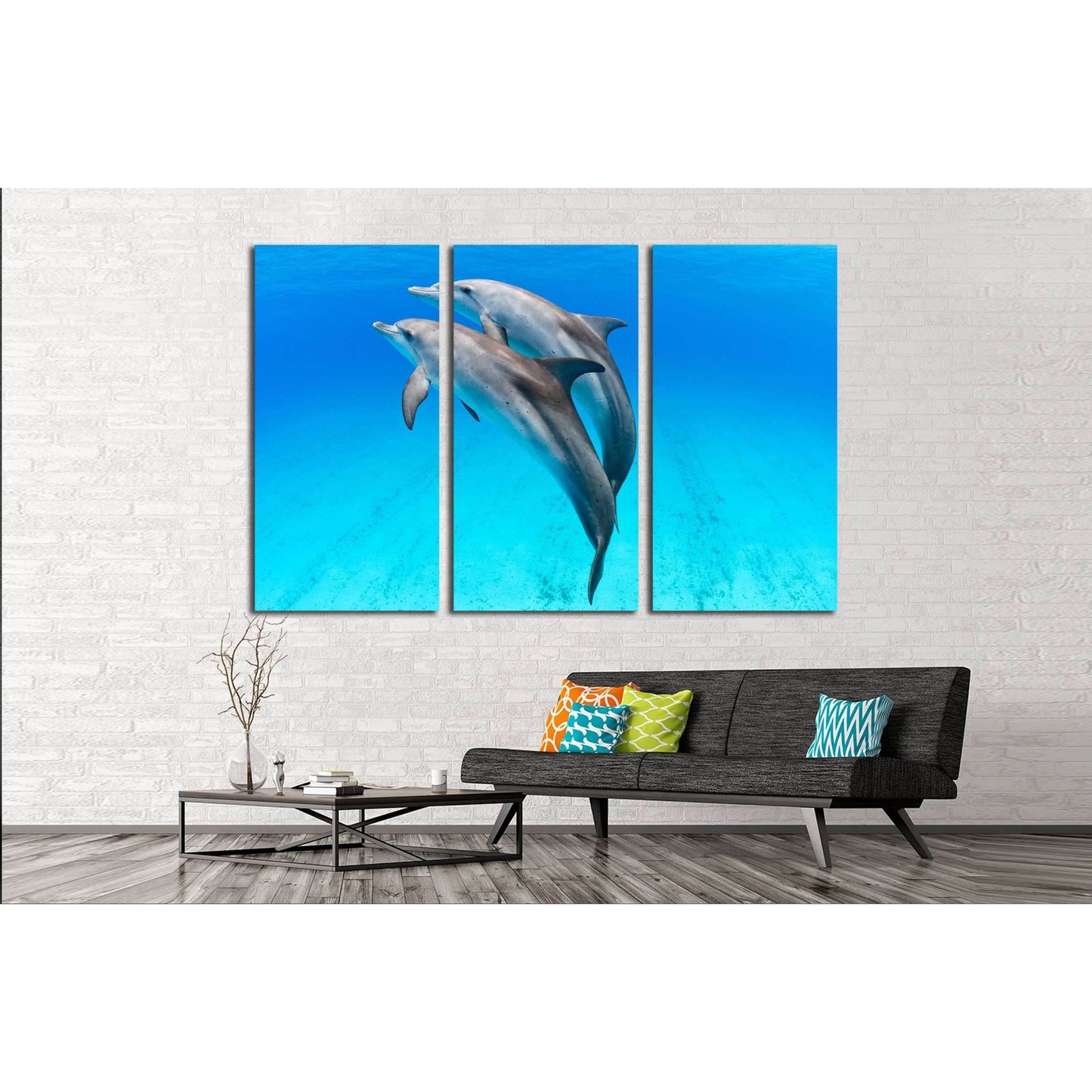 A playful dolphin duo in the seas of the Bahamas №2369 Ready to Hang Canvas Print - Zellart Canvas Prints ALL_Products, s-2369