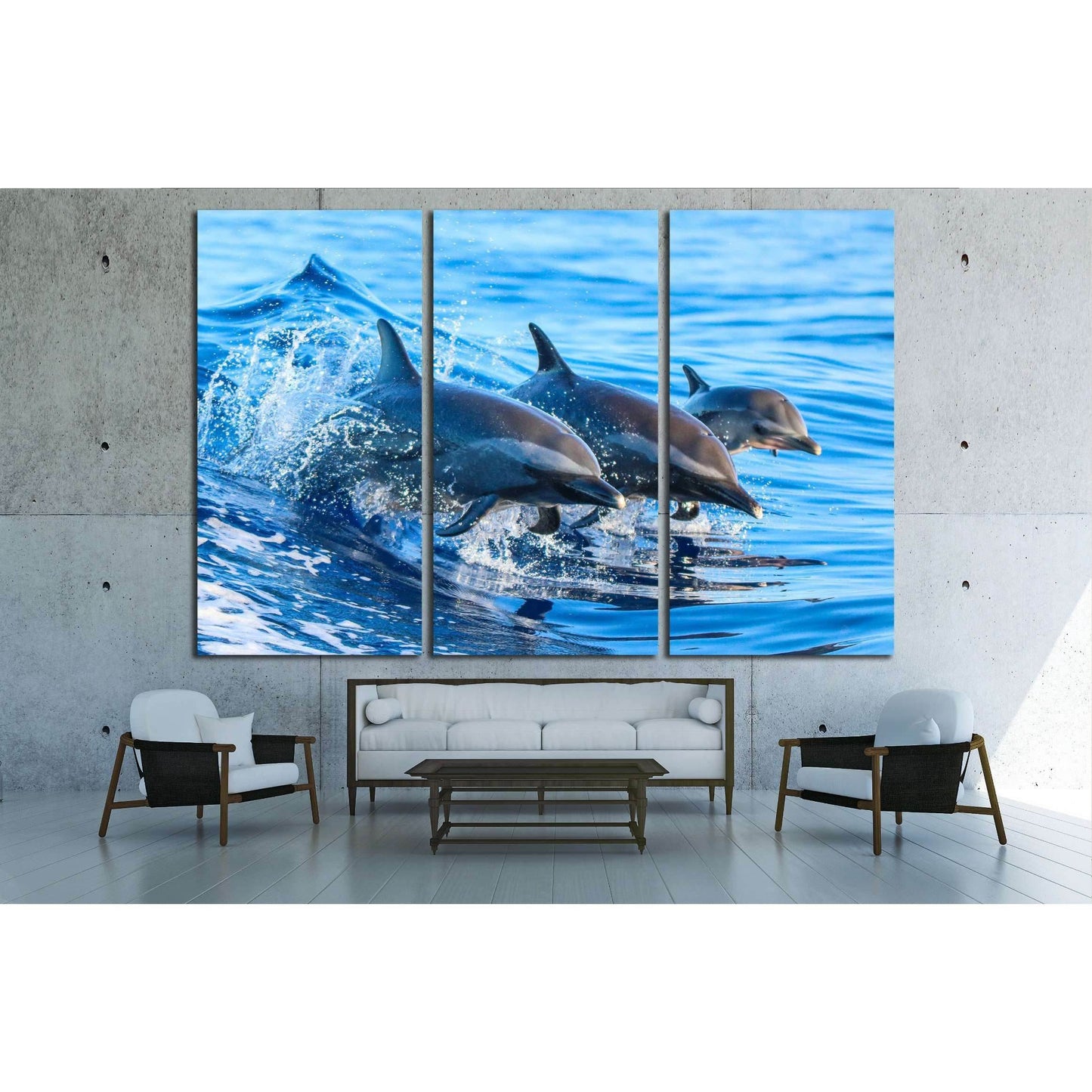 A spotted dolphin family leaping out of the clear blue Hawaii waters №2356 Ready to Hang Canvas Print - Zellart Canvas Prints ALL_Products, s-2356