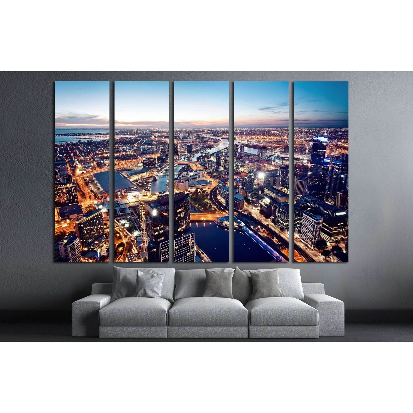 A view of Melbourne at night, Victoria, Australia №2264 Ready to Hang Canvas Print - Zellart Canvas Prints ALL_Products, s-2264