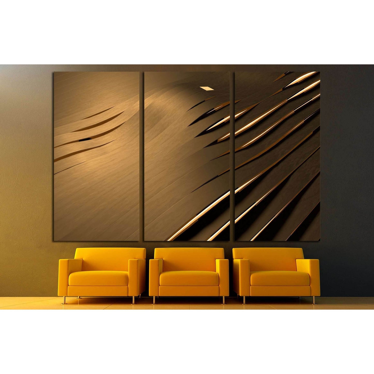 Abstract 3D background with golden wavy stripes №2885 Ready to Hang Canvas Print - Zellart Canvas Prints ALL_Products, s-2885