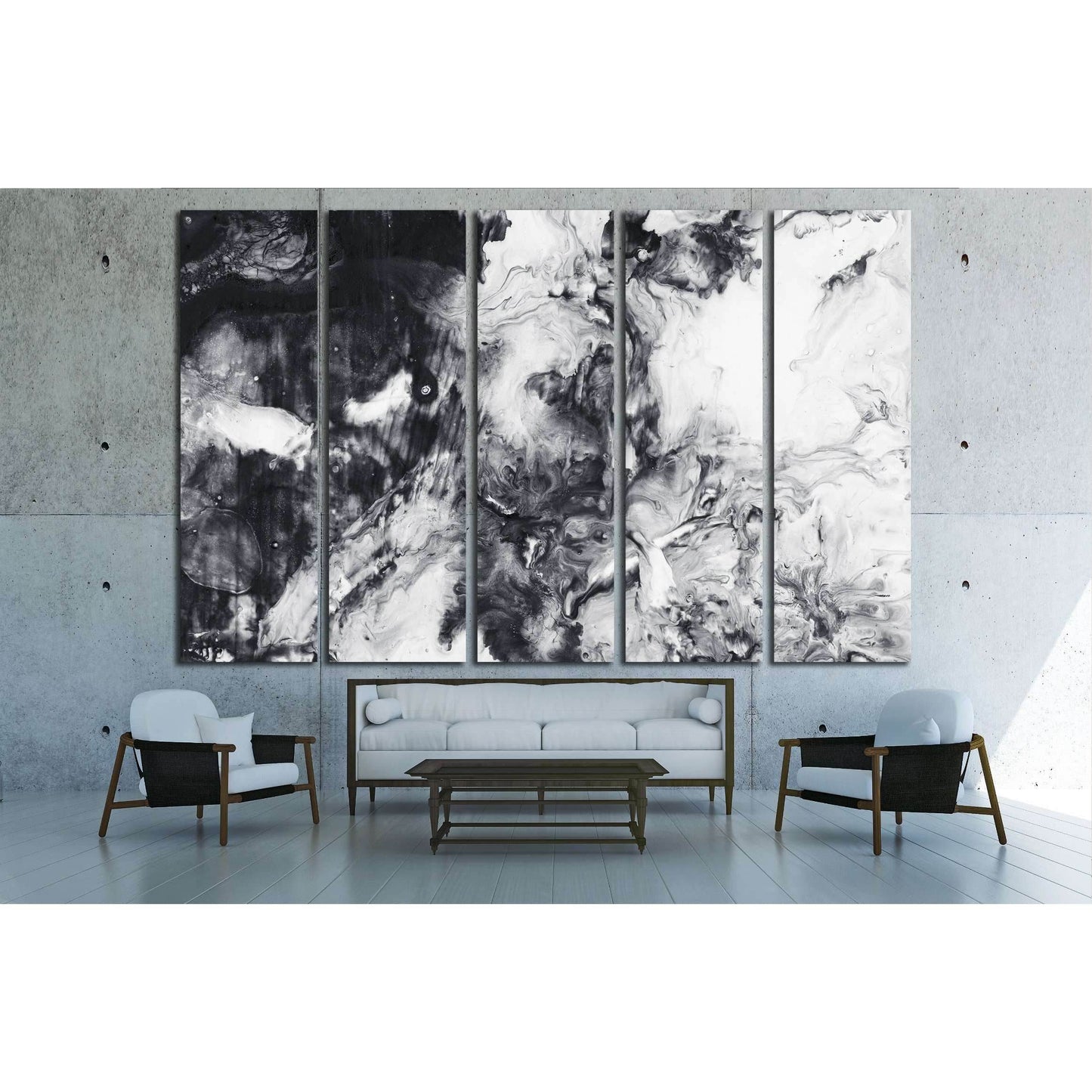 Abstract hand painted black and white background, acrylic painting on canvas, wallpaper, texture №2565 Ready to Hang Canvas Print - Zellart Canvas Prints ALL_Products, s-2565