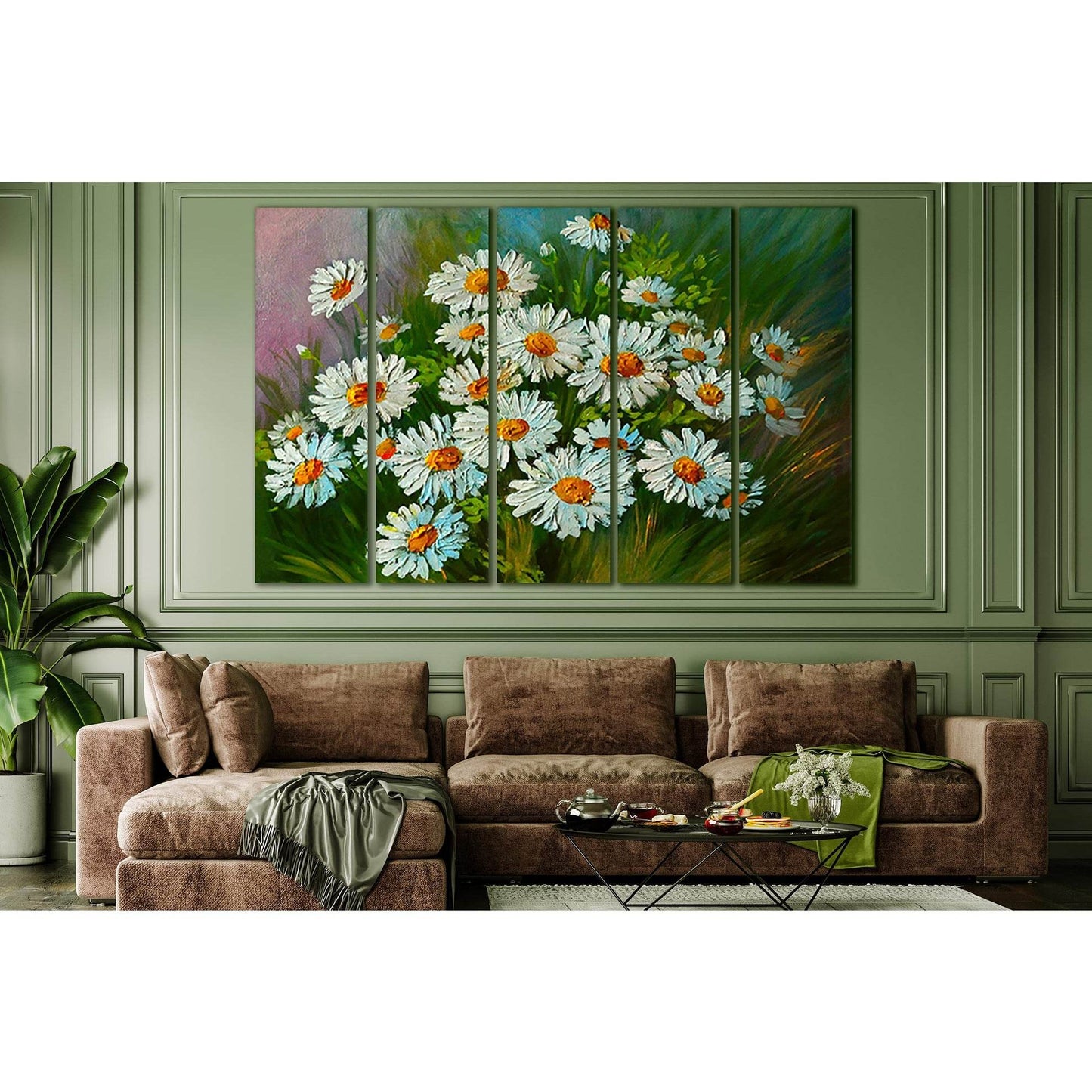 Abstract Illustration Of Flowers Daisies №SL590 Ready to Hang Canvas Print - Zellart Canvas Prints 0new, ALL_Products, Oil Painting Wall Art