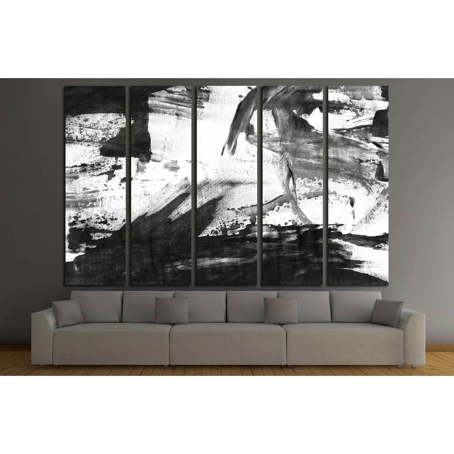 Abstract ink background. Marble style. Black and white paint stroke texture №3016 Ready to Hang Canvas Print - Zellart Canvas Prints ALL_Products, s-3016