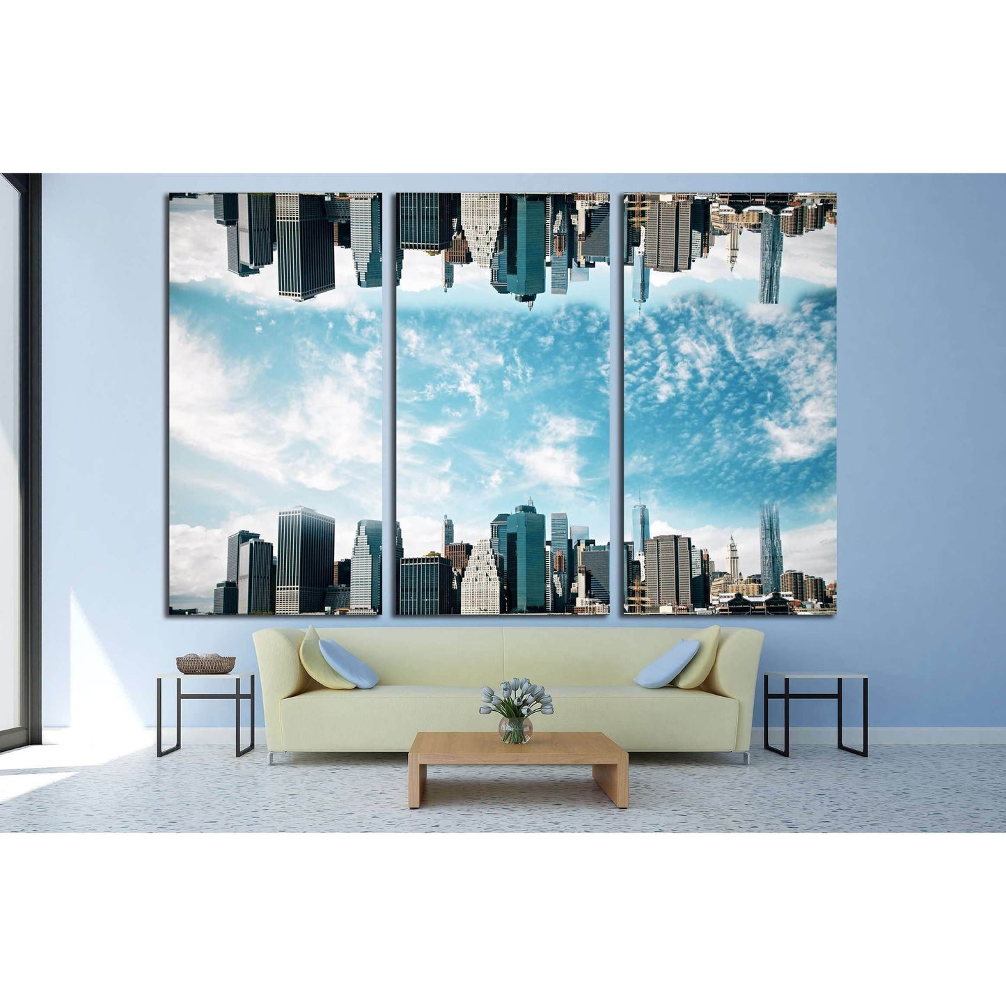 Abstract upside down cityscape on sky background. Wallpaperbackdrop with copy space №2970 Ready to Hang Canvas Print - Zellart Canvas Prints ALL_Products, s-2970