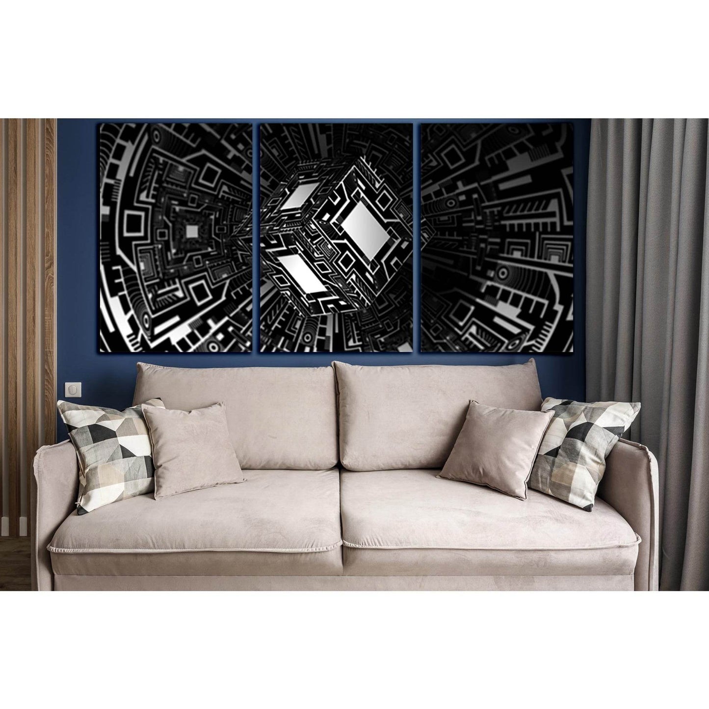 Abstraction Cube Black And White №SL859 Ready to Hang Canvas Print - Zellart Canvas Prints 0new, ALL_Products, Black & White Wall Art