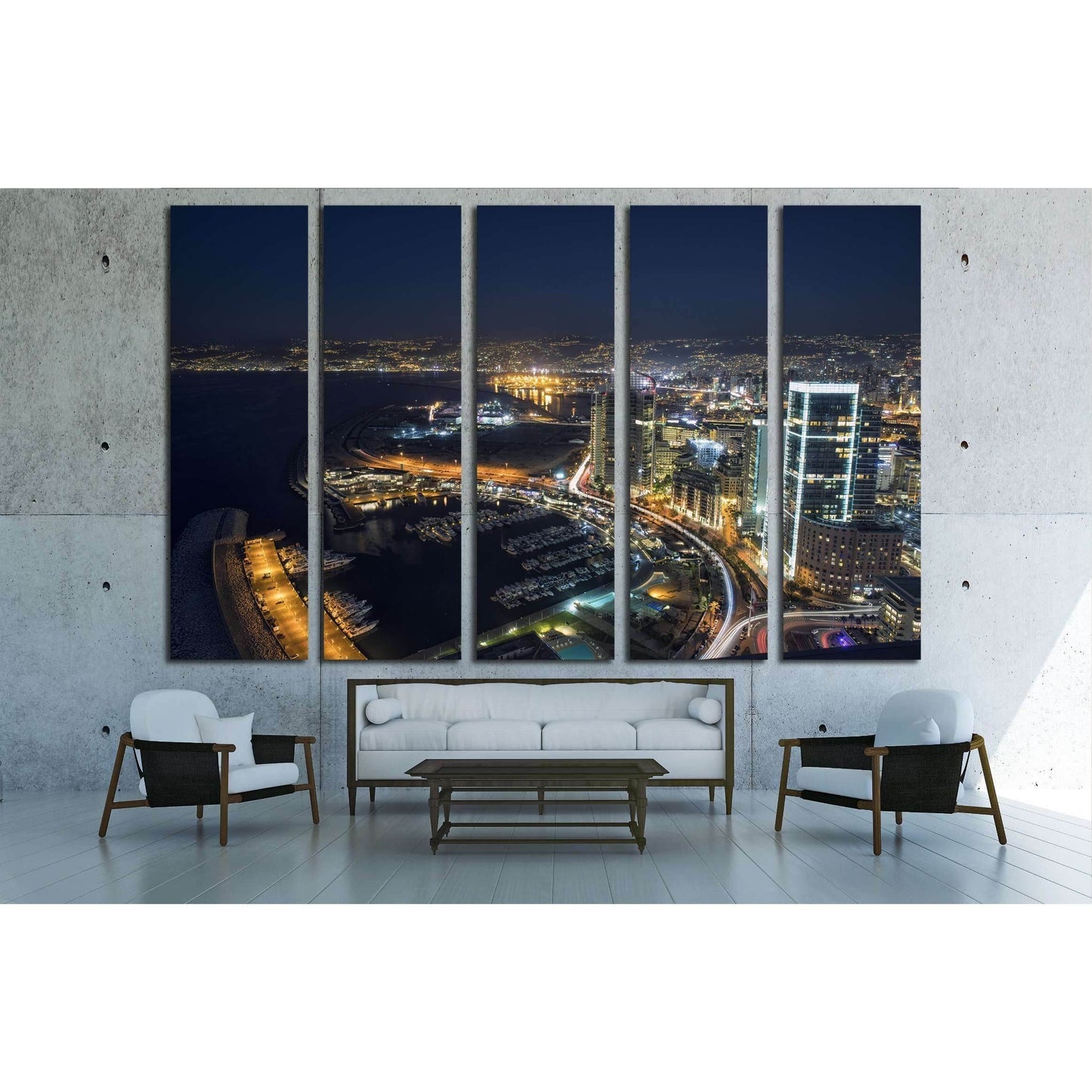 Aerial night shot of Beirut Lebanon , City of Beirut, Beirut city scape №2961 Ready to Hang Canvas Print - Zellart Canvas Prints ALL_Products, s-2961