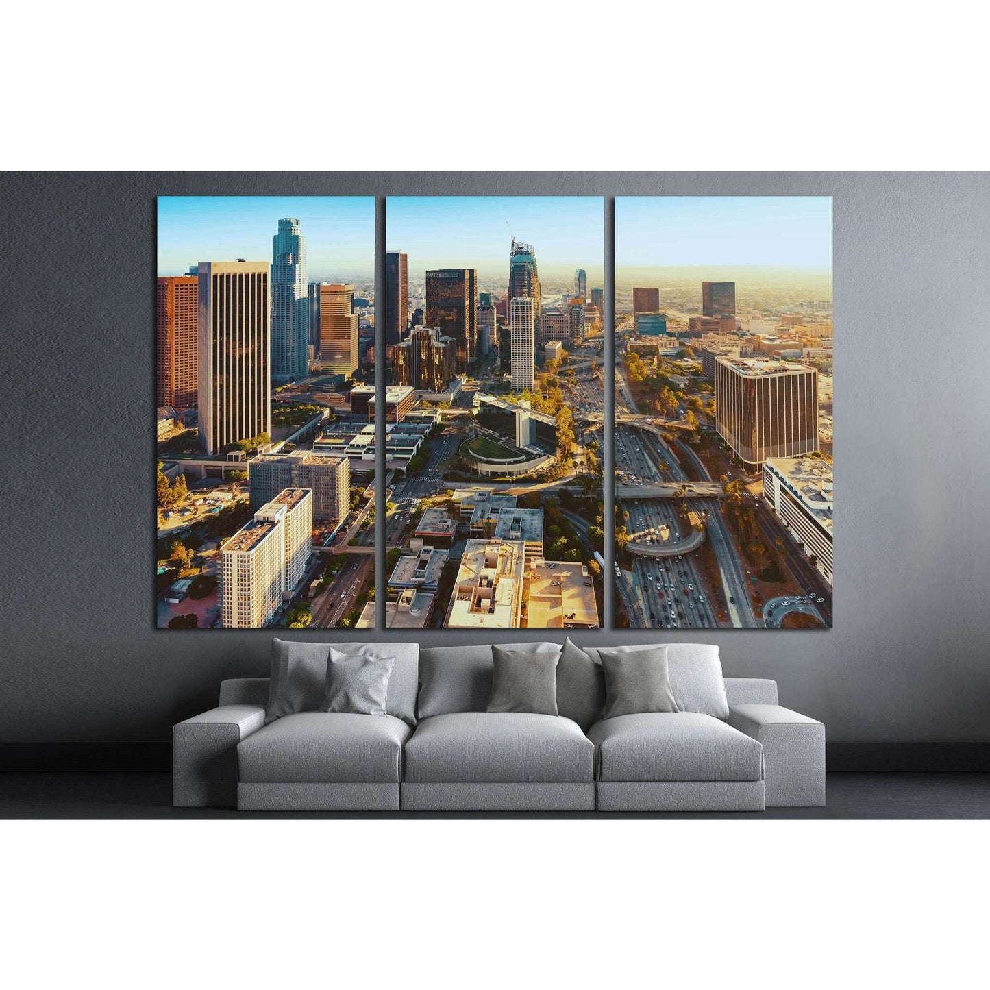 Aerial view of a Downtown Los Angeles at sunset №1253 Ready to Hang Canvas Print - Zellart Canvas Prints ALL_Products, s-1253