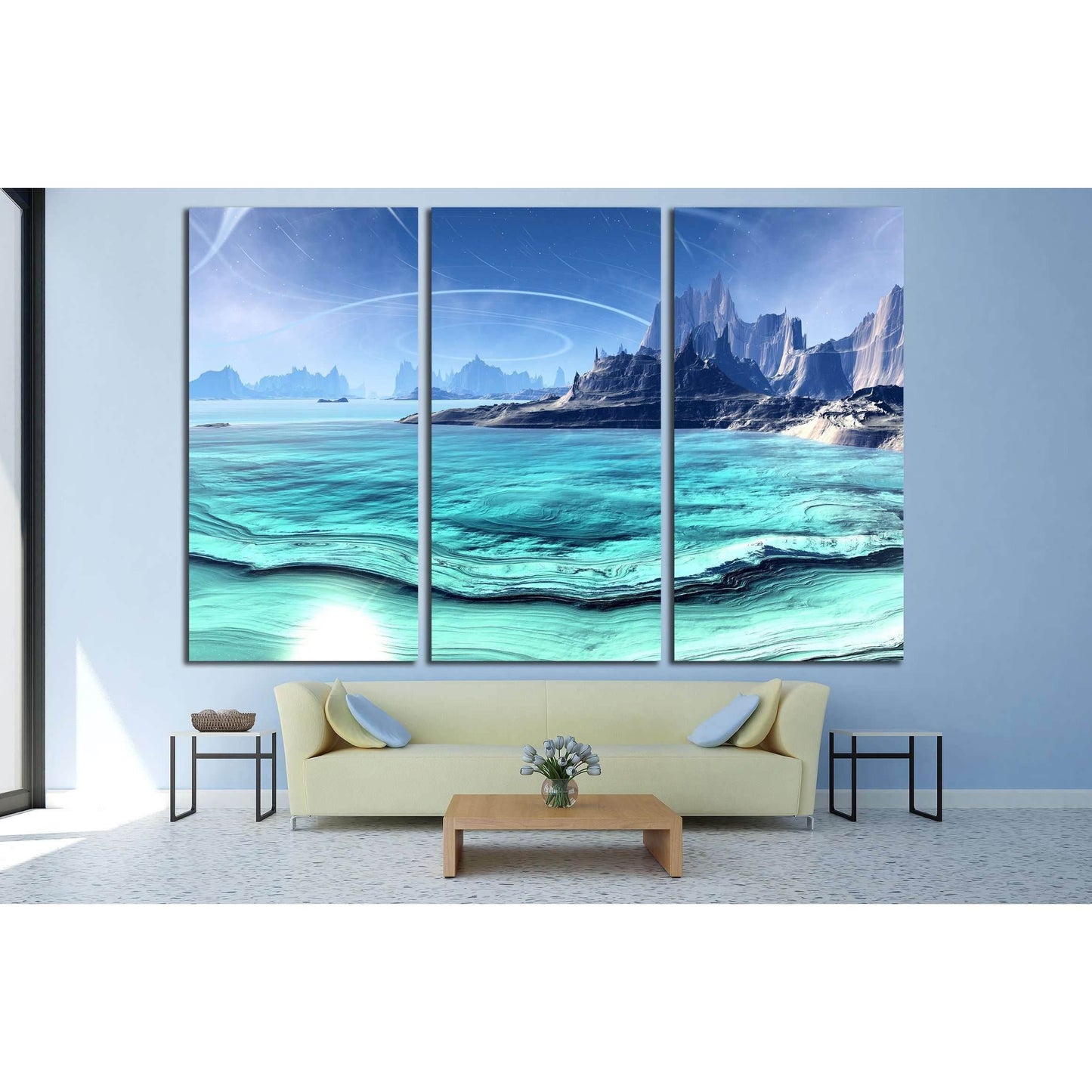 Alien Planet - 3D Rendered Computer Artwork. Rocks and lake №2934 Ready to Hang Canvas Print - Zellart Canvas Prints ALL_Products, s-2934