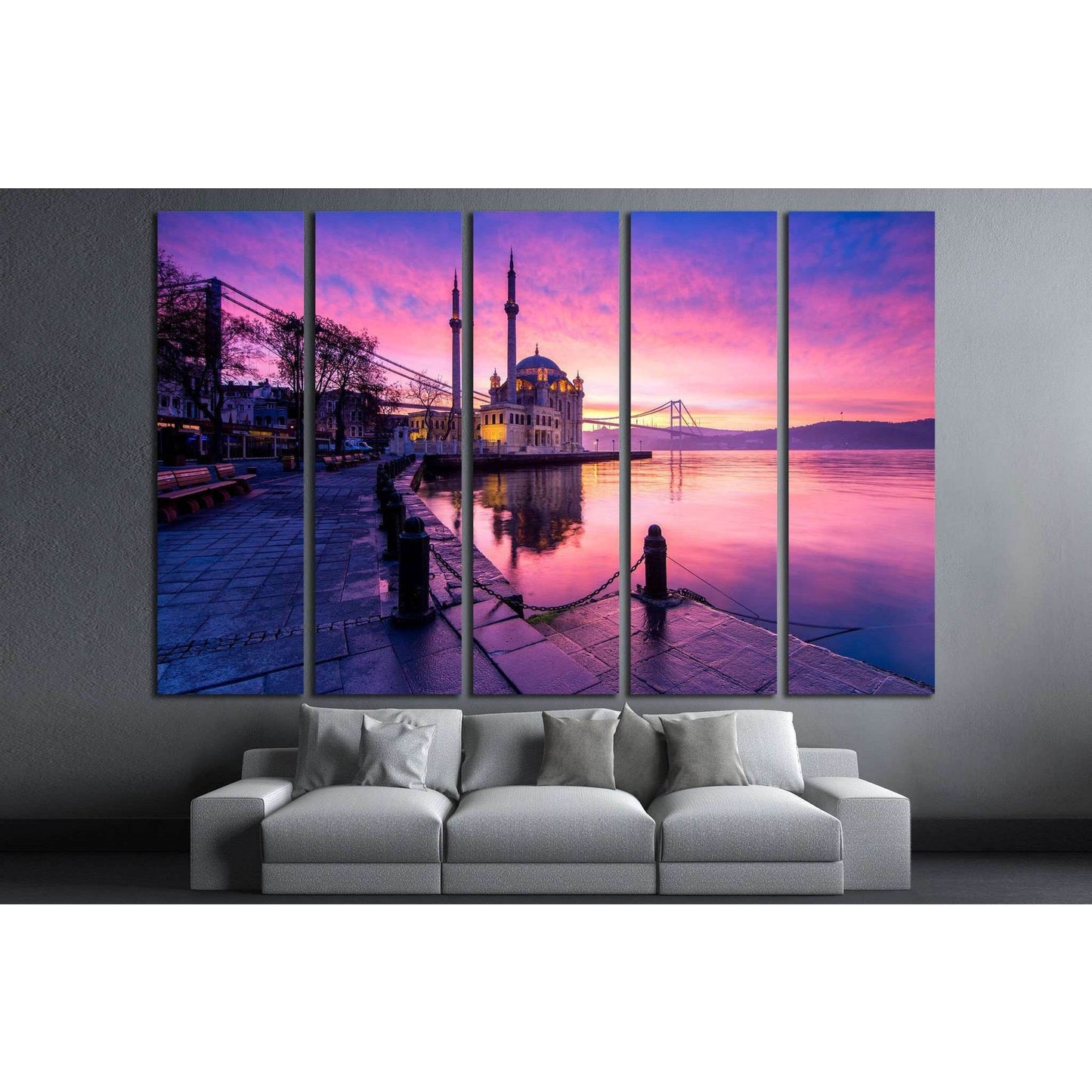 amazing sunrise at ortakoy mosque, istanbul №1302 Ready to Hang Canvas Print - Zellart Canvas Prints ALL_Products, s-1302