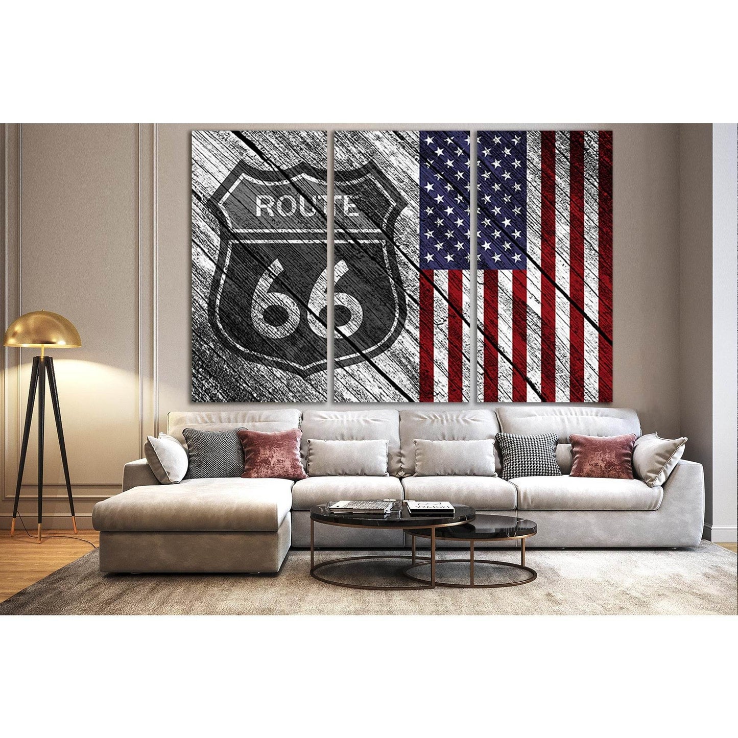 American Flag Route 66 №SL1208 Ready to Hang Canvas Print - Zellart Canvas Prints 0new, ALL_Products, Flags