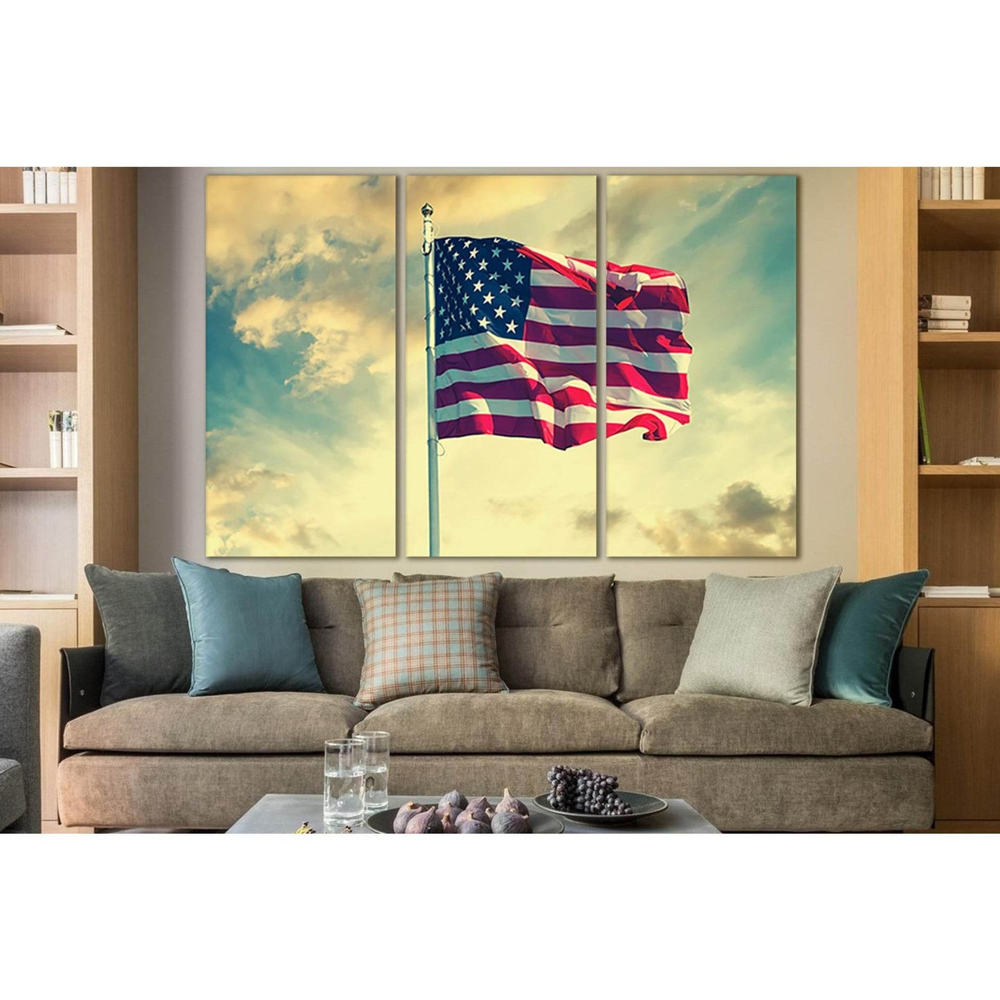 American Flag Waving In The Sky №SL1186 Ready to Hang Canvas Print - Zellart Canvas Prints 0new, ALL_Products, Flags