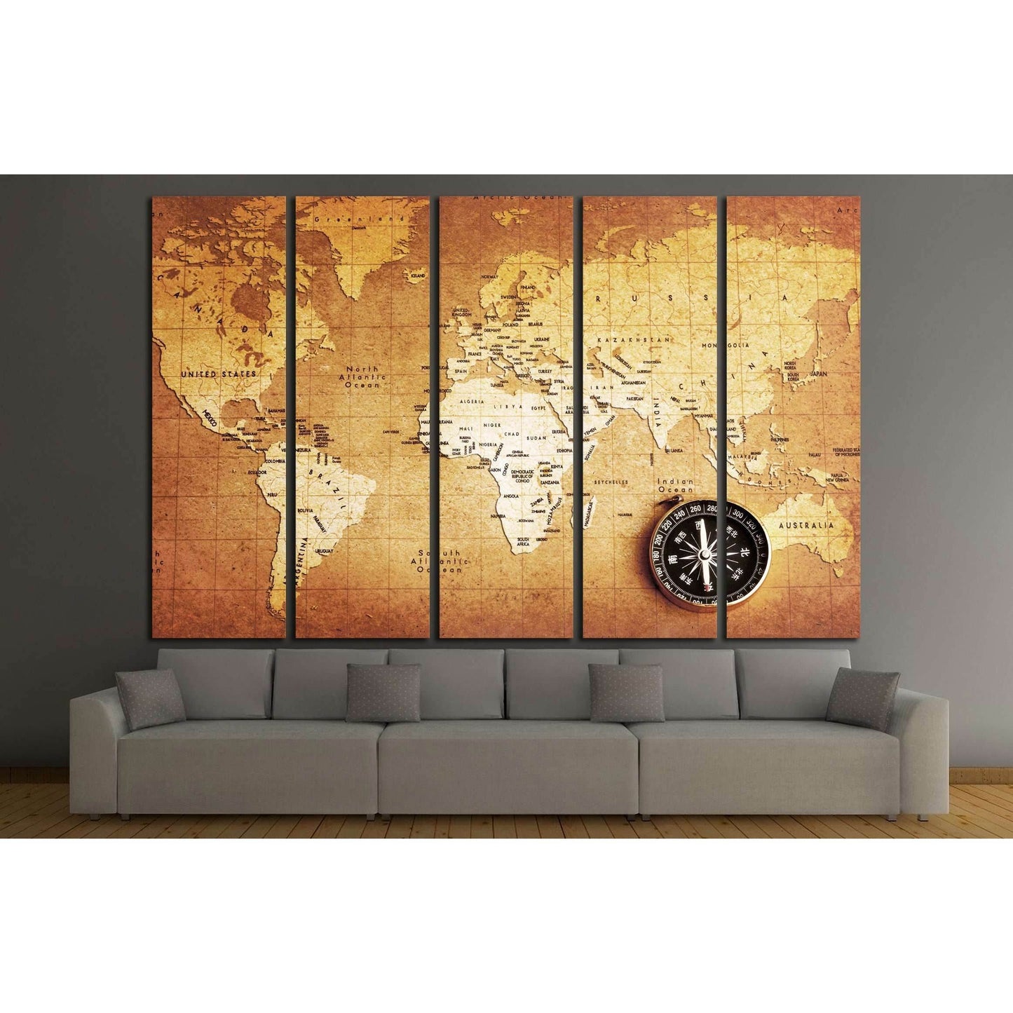 An old brass compass on a Treasure map background №2812 Ready to Hang Canvas Print - Zellart Canvas Prints ALL_Products, s-2812