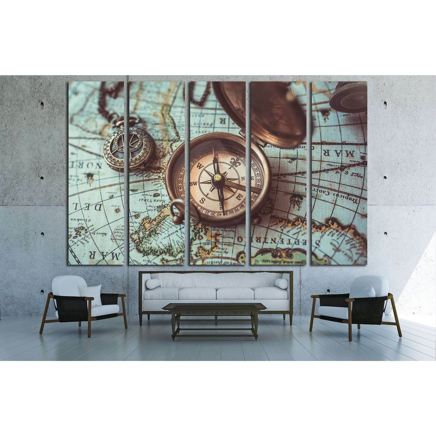 Antique bronze emblem compass, mini compass necklace pendant and binocular telescopes №2818 Ready to Hang Canvas Print - Zellart Canvas Prints ALL_Products, s-2818