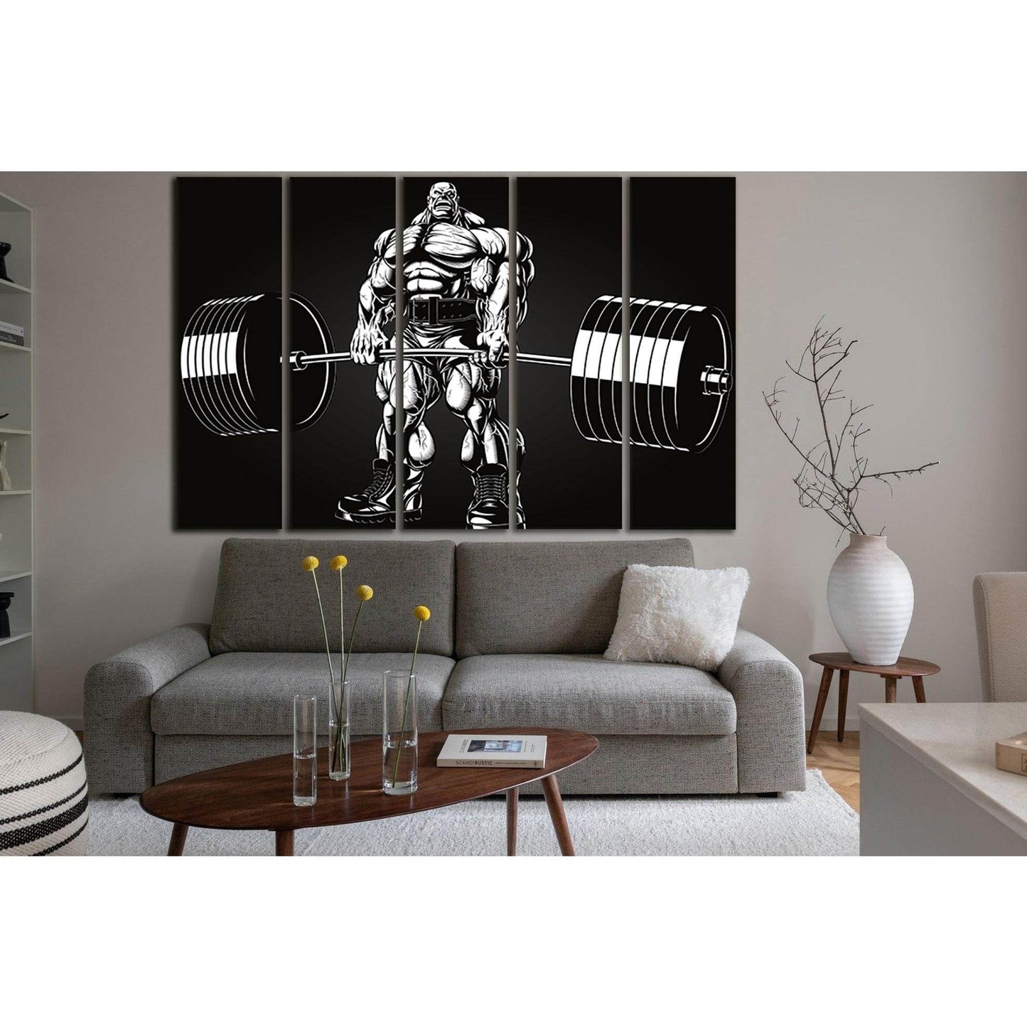 Art Black And White Bodybuilder Picture №SL924 Ready to Hang Canvas Print - Zellart Canvas Prints 0new, ALL_Products, Sports & Motivation