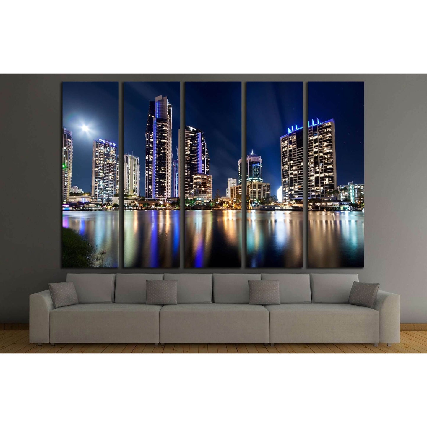 australian modern city at night (gold coast) queensland №2235 Ready to Hang Canvas Print - Zellart Canvas Prints ALL_Products, s-2235