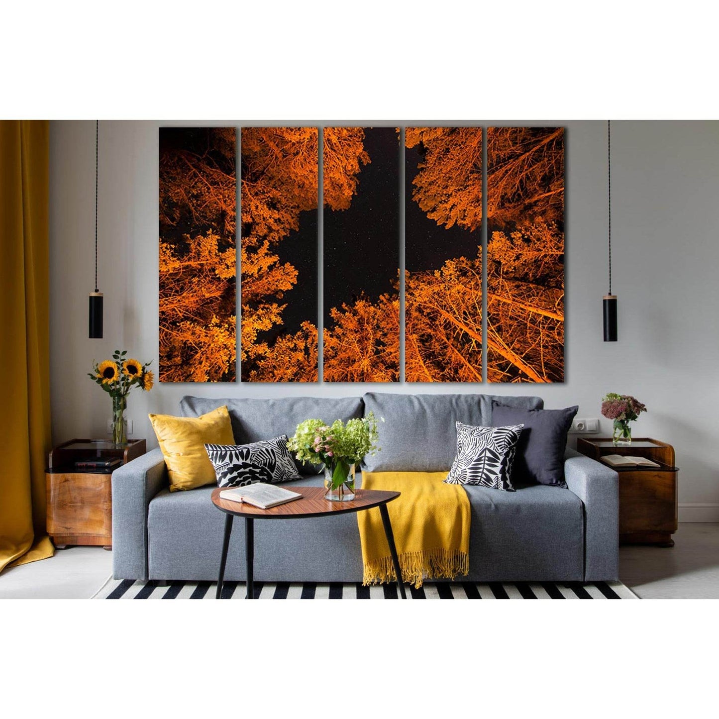 Autumn Trees At Night №SL1068 Ready to Hang Canvas Print - Zellart Canvas Prints 0new, ALL_Products, Trees Wall Art
