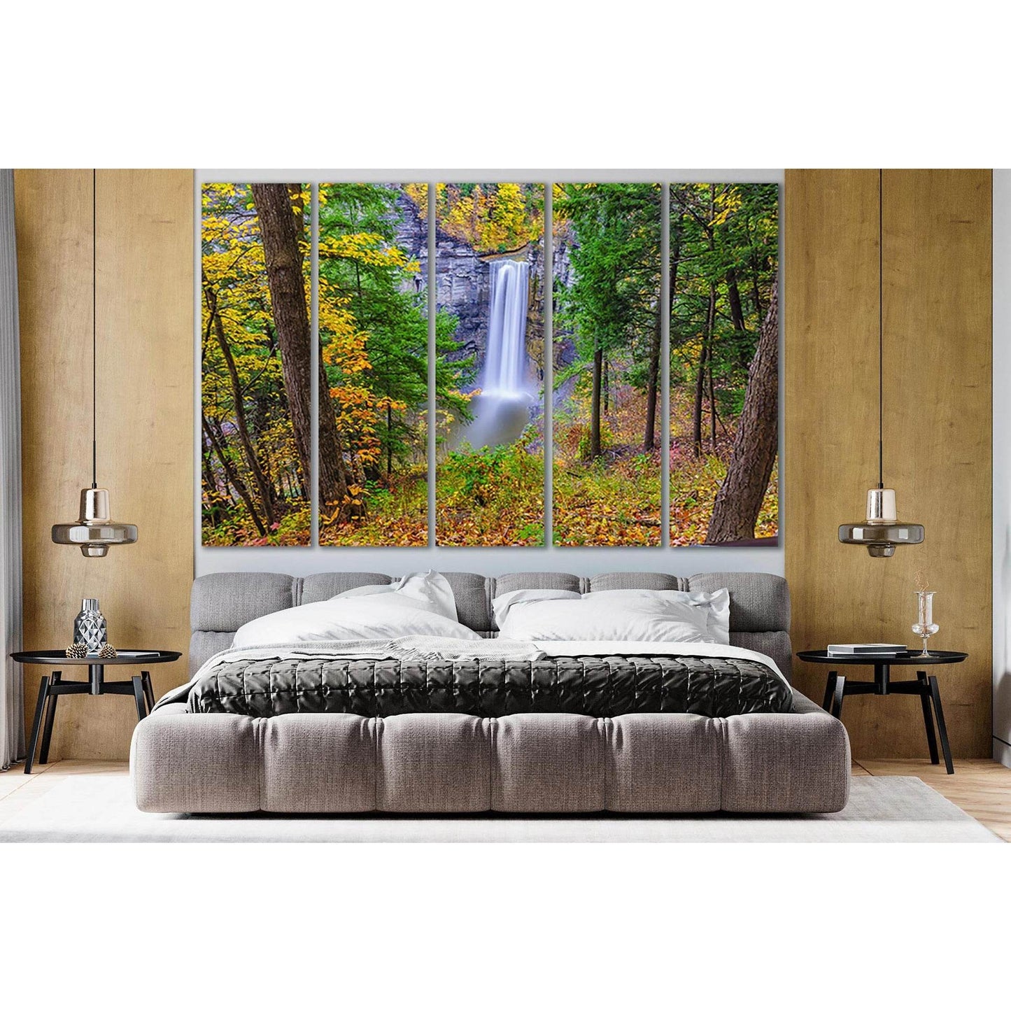 Autumn Waterfall In The Forest №SL450 Ready to Hang Canvas Print - Zellart Canvas Prints 0new, ALL_Products, Waterfall, Waterfall Wall Art