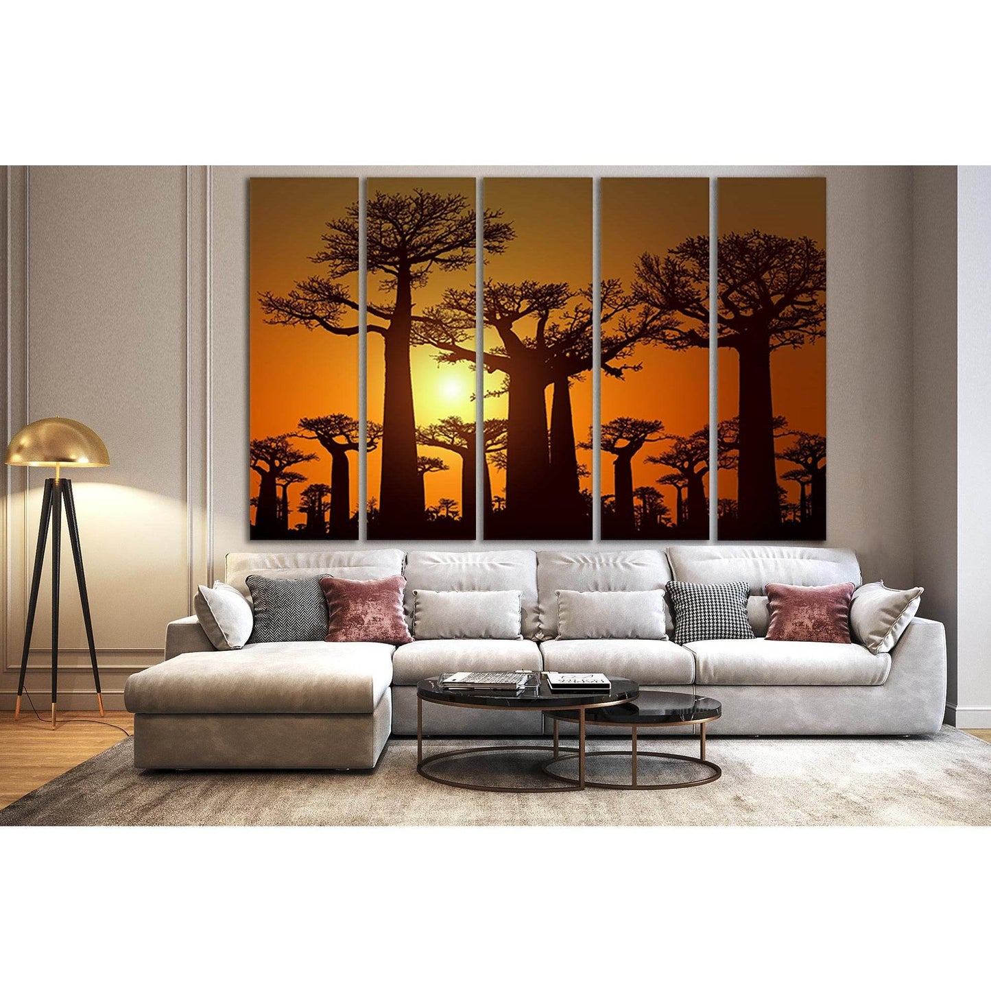 Baobab Silhouettes At Sunset №SL521 Ready to Hang Canvas Print - Zellart Canvas Prints 0new, ALL_Products, Trees Wall Art