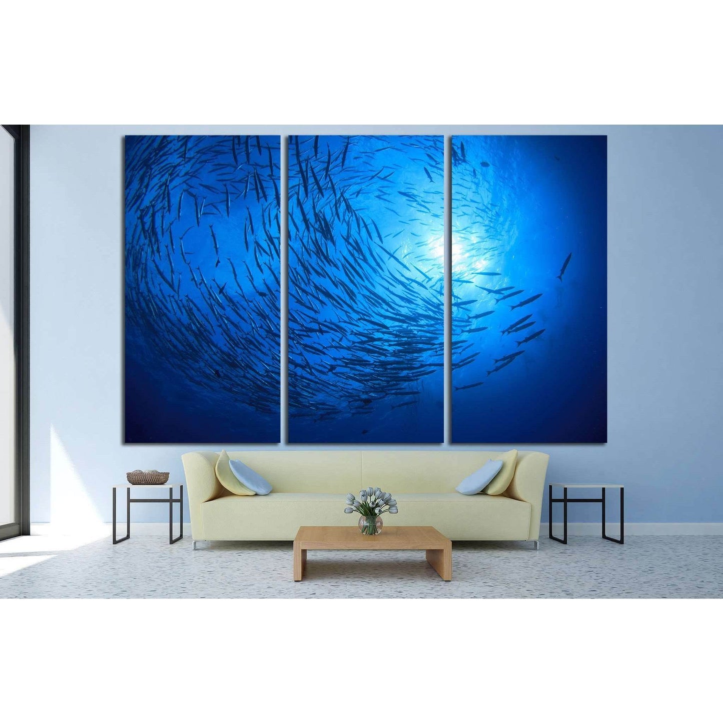 barracuda fish and scuba divers №842 Ready to Hang Canvas Print - Zellart Canvas Prints ALL_Products, s-842