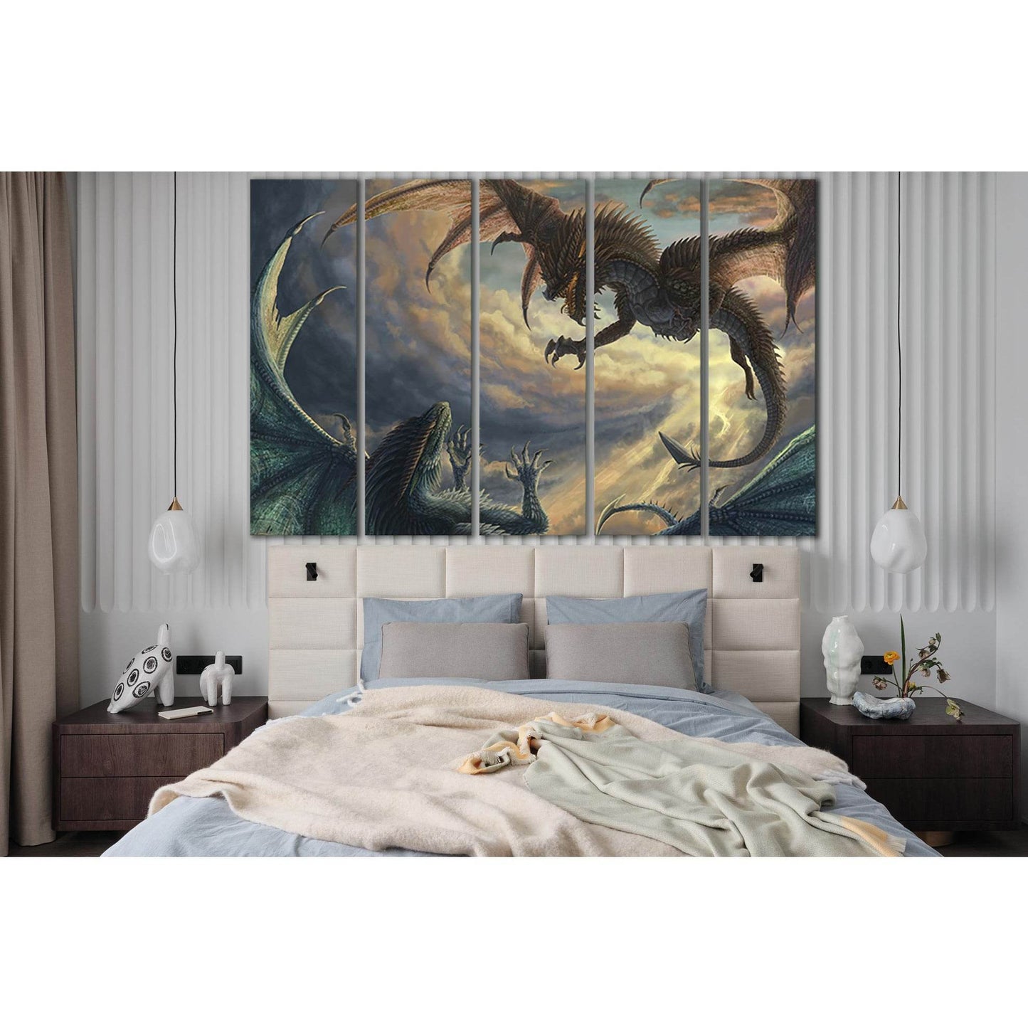 Battle Dragons №SL1270 Ready to Hang Canvas Print - Zellart Canvas Prints 0new, ALL_Products, Fantasy And Sci Fi Wall Art
