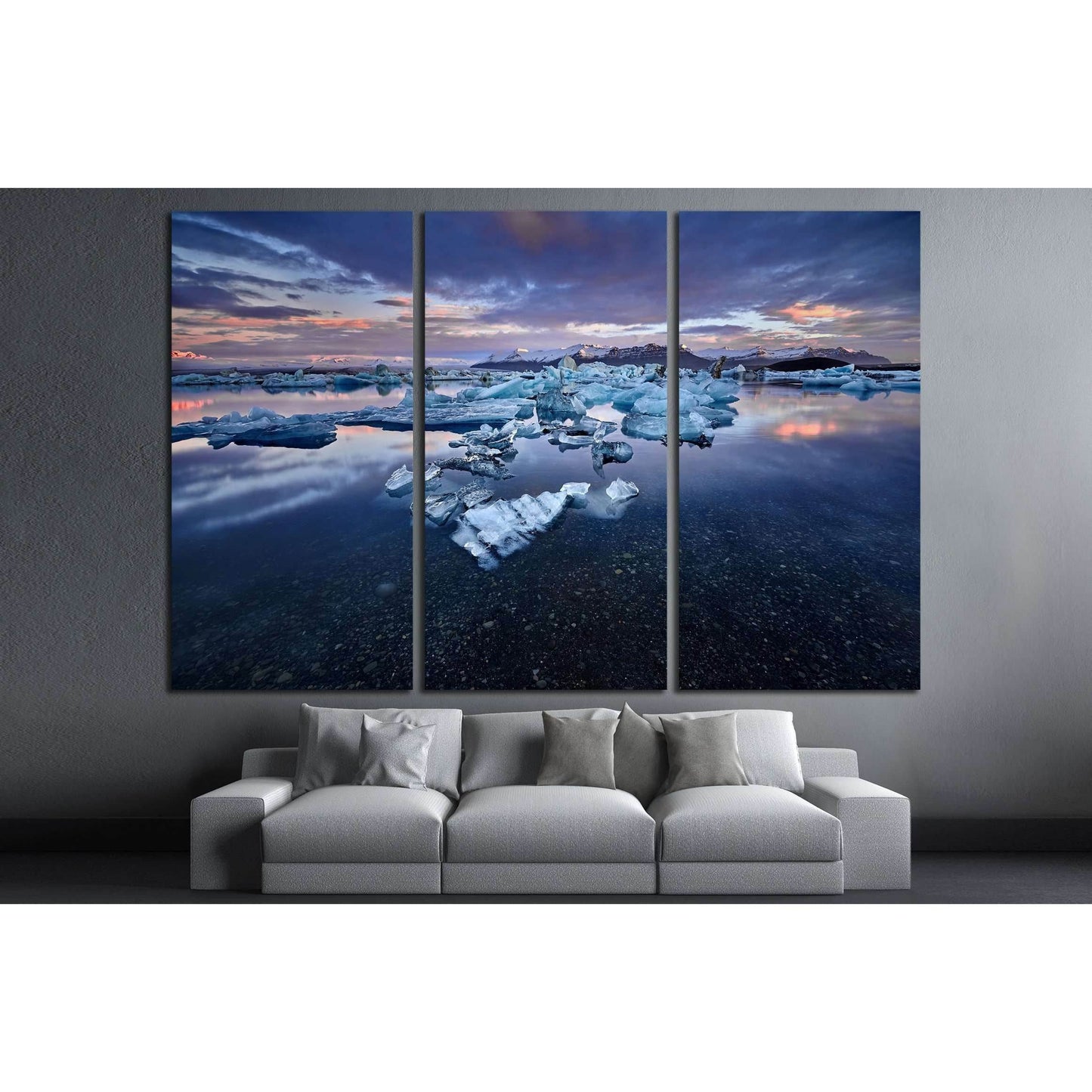 Beautiful cold landscape picture of icelandic glacier lagoon bay, Iceland №3120 Ready to Hang Canvas Print - Zellart Canvas Prints ALL_Products, s-3120
