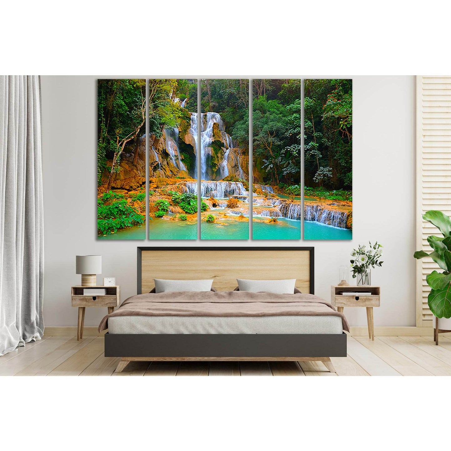 Beautiful Kuang Si Waterfall Laos №SL466 Ready to Hang Canvas Print - Zellart Canvas Prints 0new, ALL_Products, Waterfall, Waterfall Wall Art