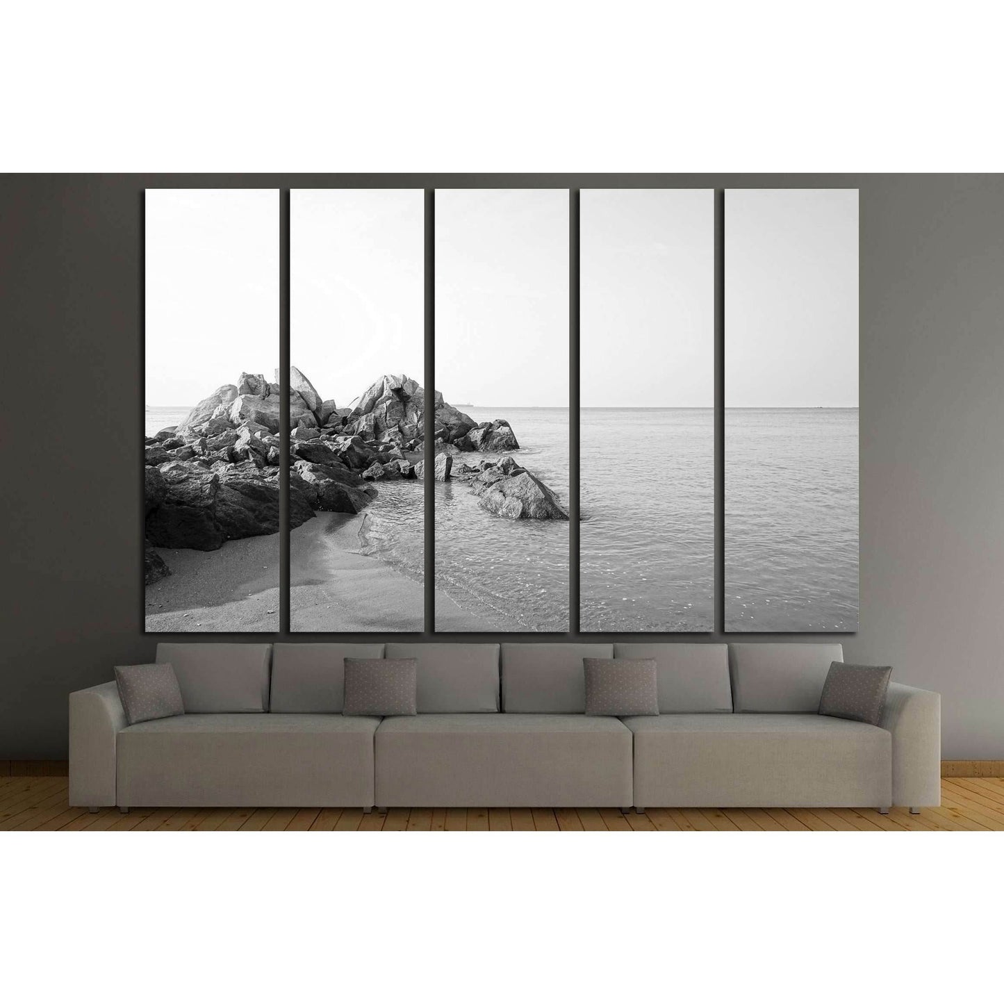 Beautiful long exposure shot of seascape with unique rock seaside in black and white №3146 Ready to Hang Canvas Print - Zellart Canvas Prints ALL_Products, s-3146
