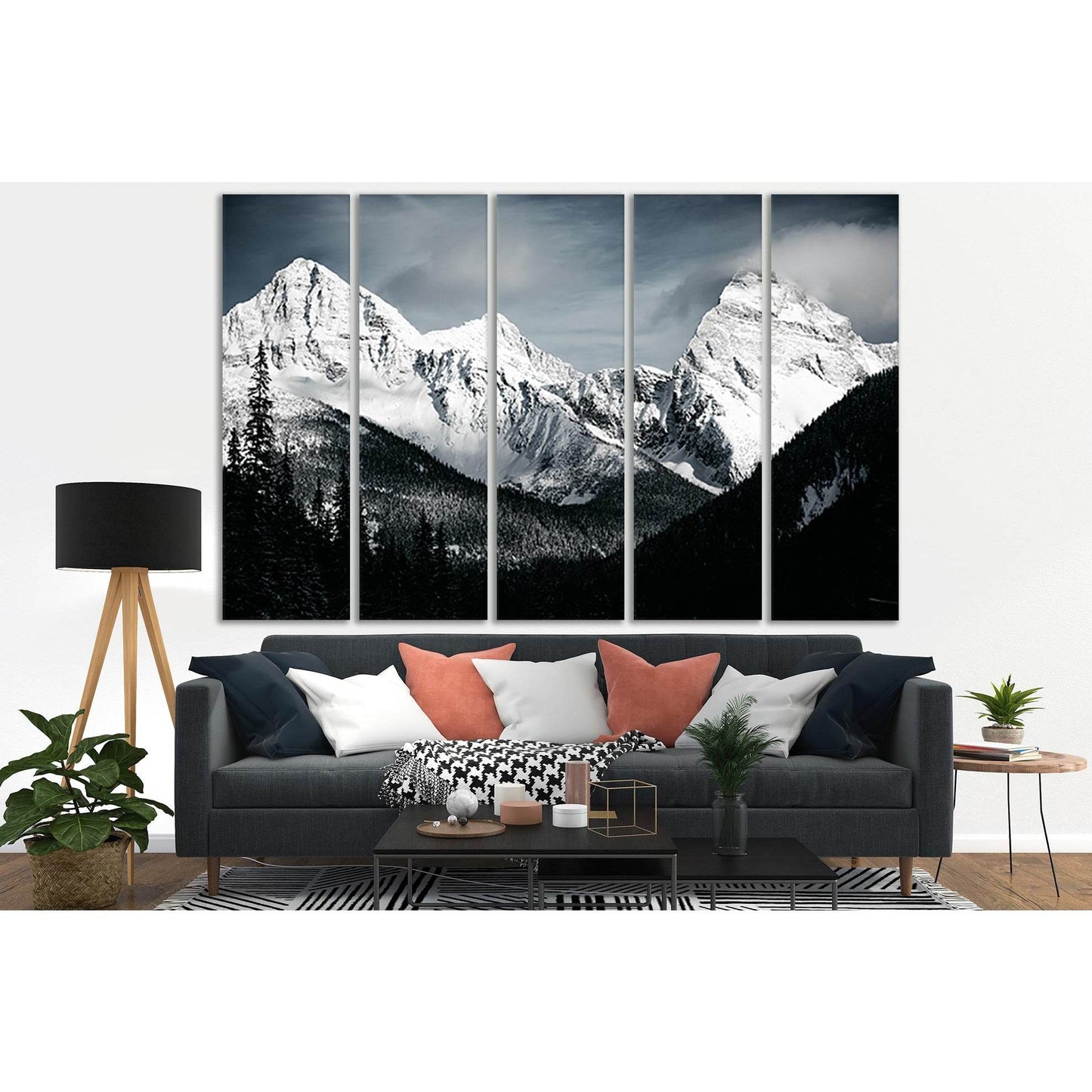 Beautiful Mountains In Winter Black And White №SL857 Ready to Hang Canvas Print - Zellart Canvas Prints 0new, ALL_Products, Black & White Wall Art