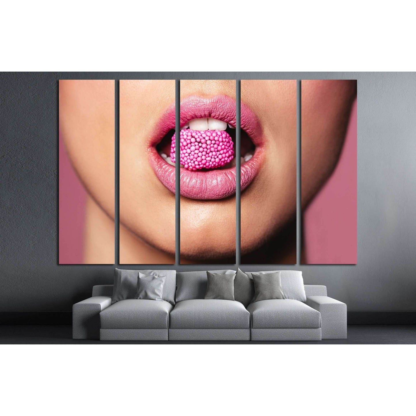 Beautiful pink lips with a piece of sweet candy. №2755 Ready to Hang Canvas Print - Zellart Canvas Prints ALL_Products, s-2755