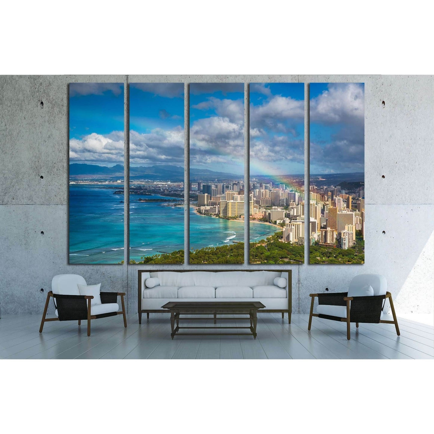 Beautiful rainbow over Hawaii skyline №2274 Ready to Hang Canvas Print - Zellart Canvas Prints ALL_Products, s-2274