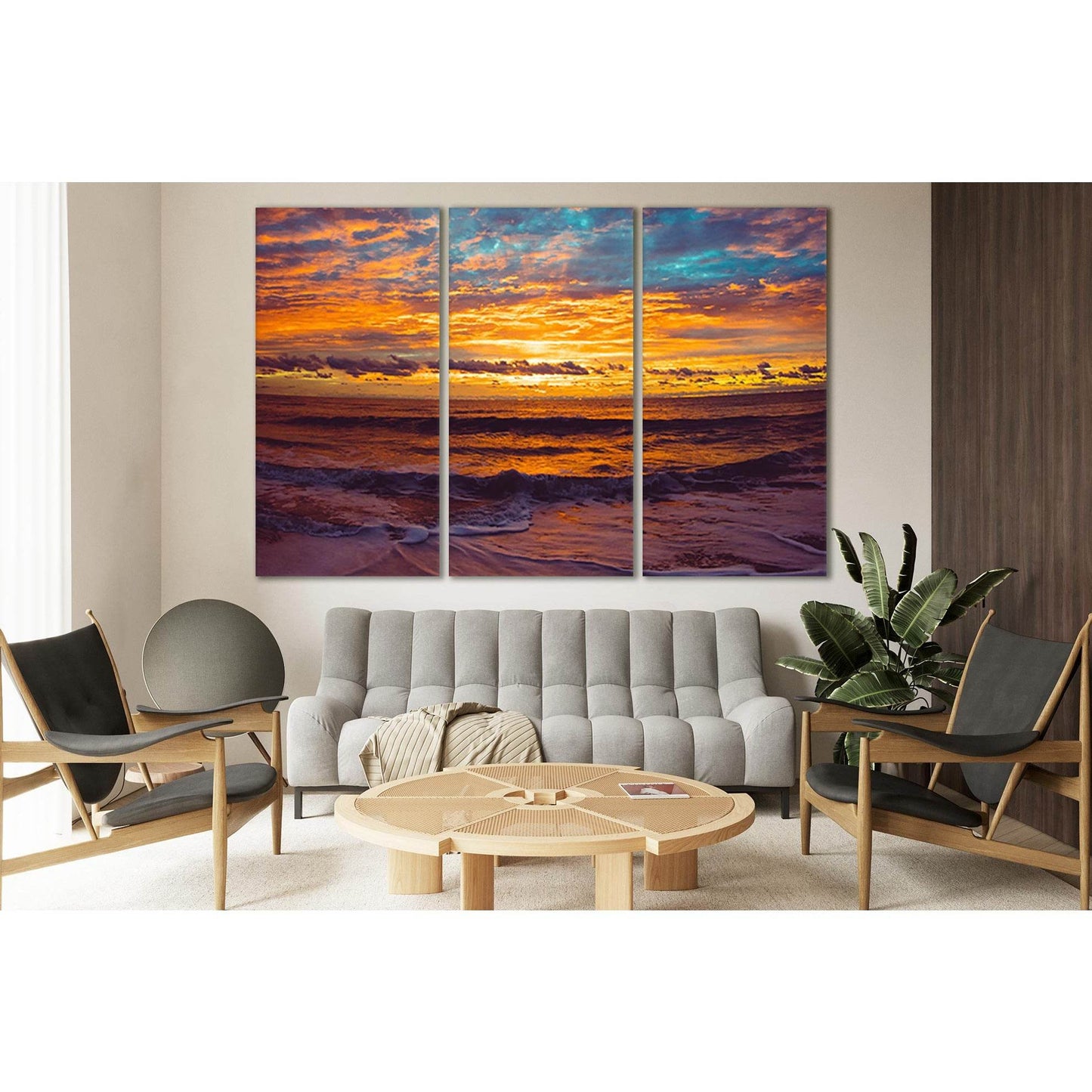 Beautiful Sea Sunset №SL100 Ready to Hang Canvas Print - Zellart Canvas Prints 0new, ALL_Products, Beach Ocean & Waves