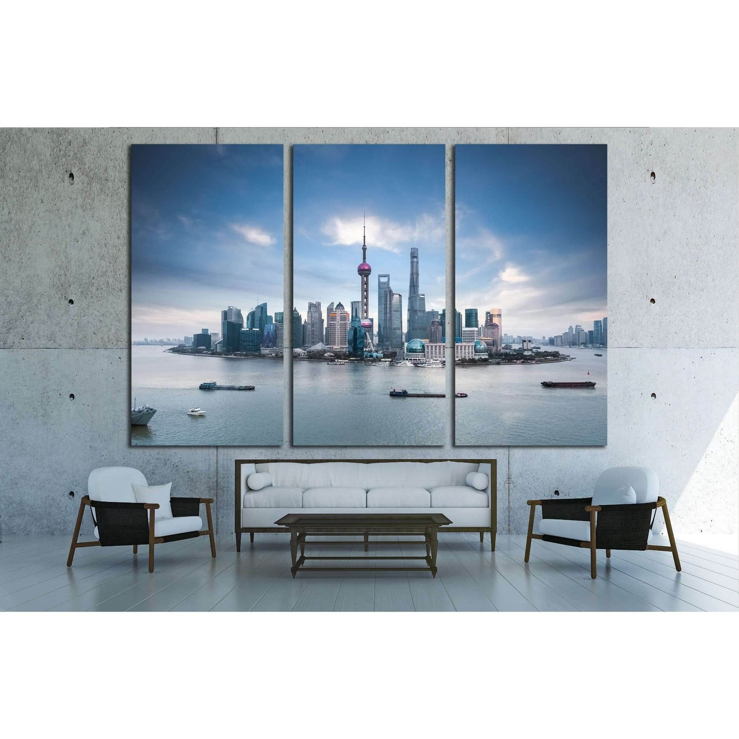 beautiful shanghai skyline and huangpu river , China №2319 Ready to Hang Canvas Print - Zellart Canvas Prints ALL_Products, s-2319