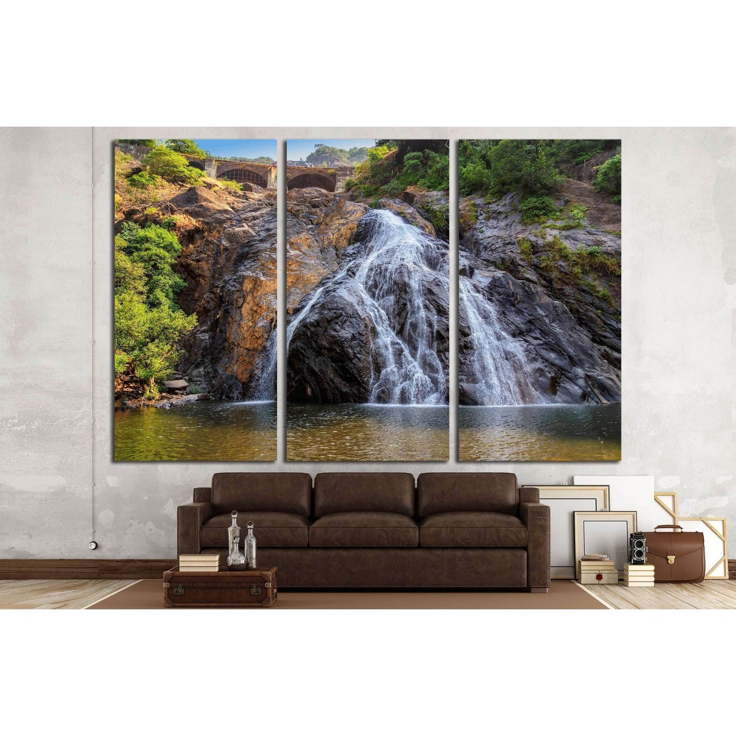 Beautiful view of the Dudhsagar waterfall in Goa, India №3092 Ready to Hang Canvas Print - Zellart Canvas Prints ALL_Products, s-3092, Waterfall