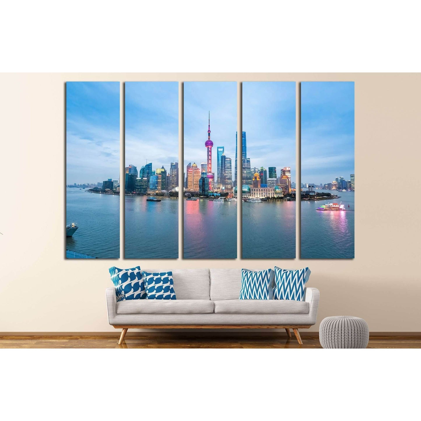 beauty of the east China metropolis ,shanghai skyline in nightfall №2311 Ready to Hang Canvas Print - Zellart Canvas Prints ALL_Products, s-2311