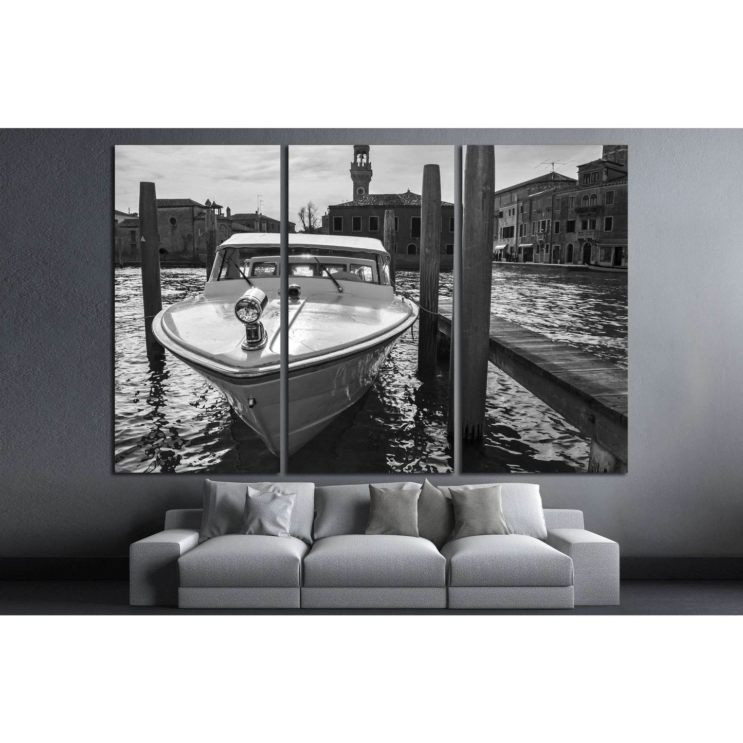 berthed boat on canal in Venice in a sunny day №1414 Ready to Hang Canvas Print - Zellart Canvas Prints ALL_Products, s-1414