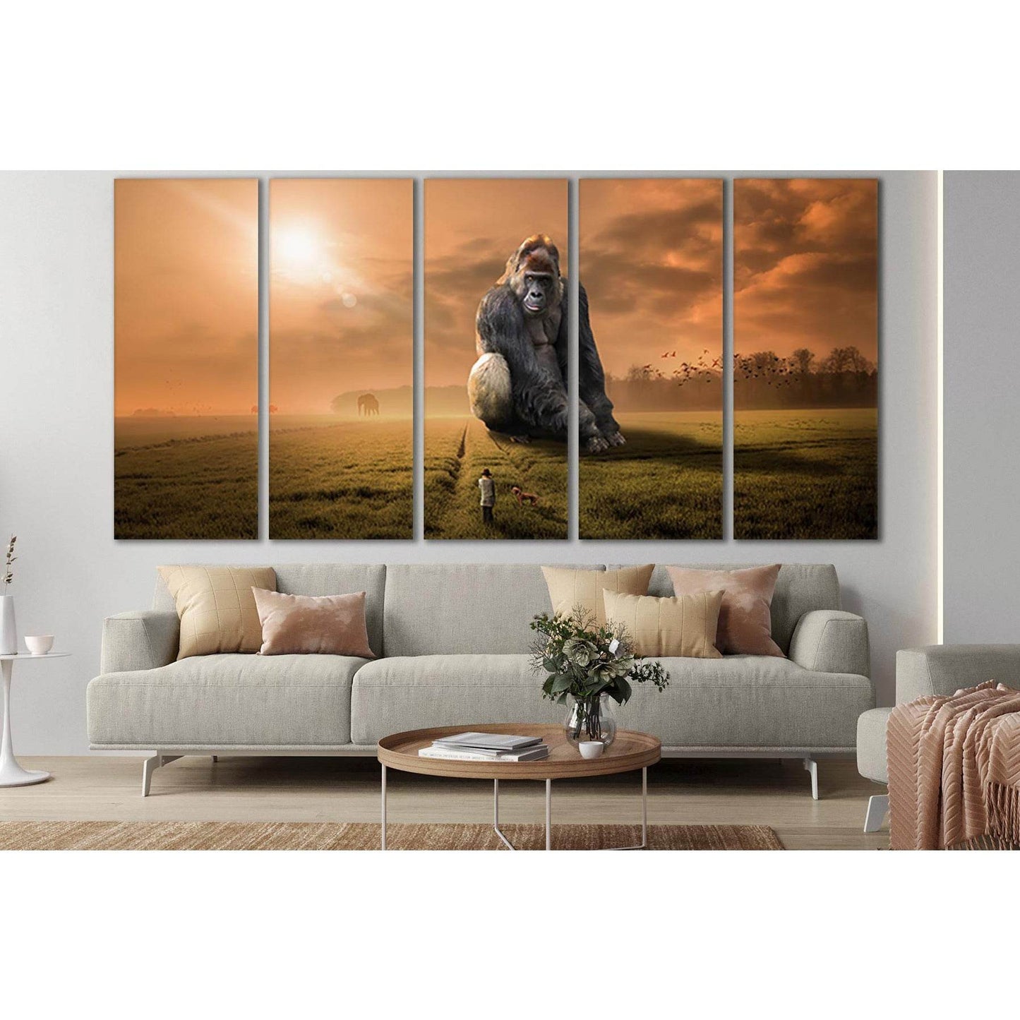 Big Monkey And Girl With Dog №SL1040 Ready to Hang Canvas Print - Zellart Canvas Prints 0new, ALL_Products, Animals & Wildlife