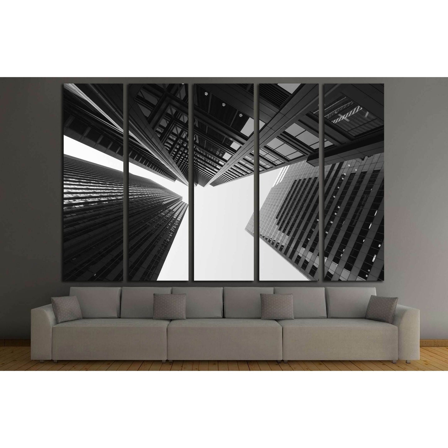 Black and white abstract upward view of downtown skyscrapers №2897 Ready to Hang Canvas Print - Zellart Canvas Prints ALL_Products, s-2897