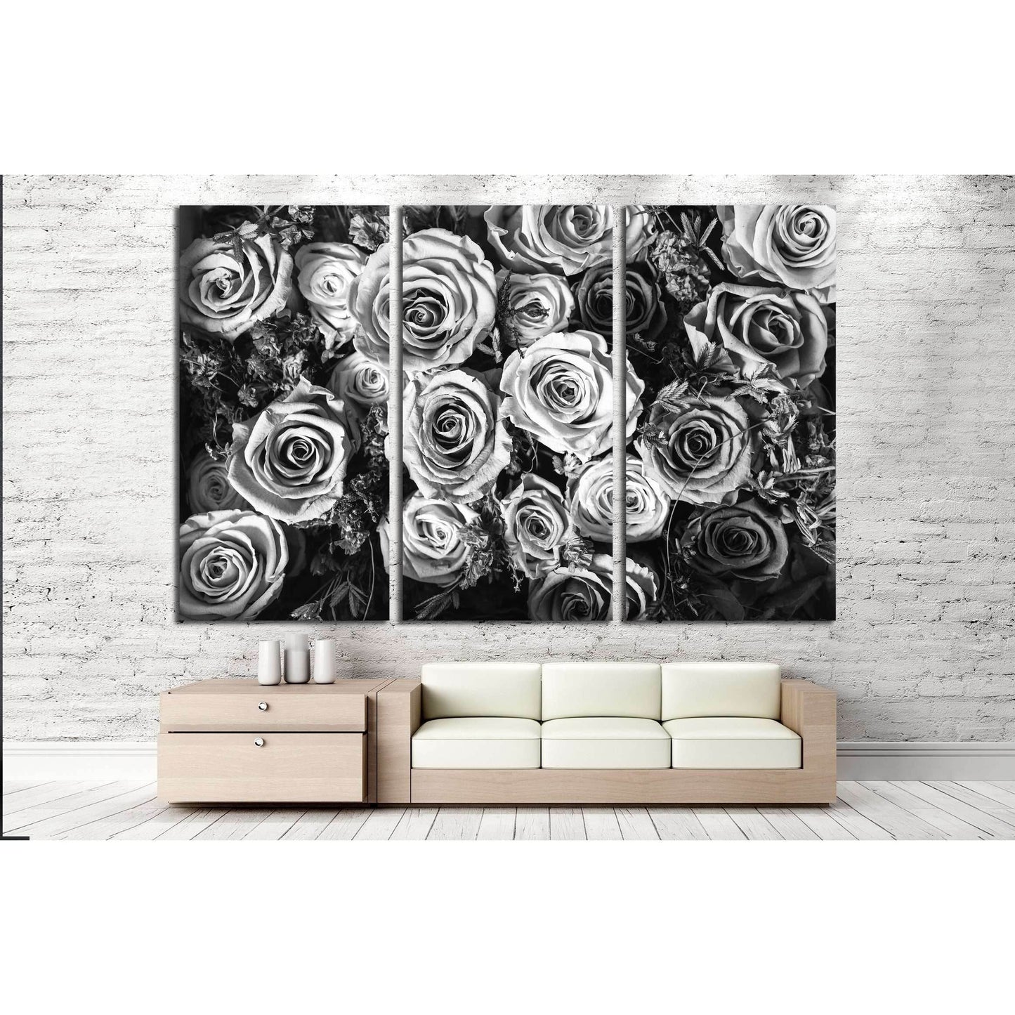 Black and white background of flowers roses №2840 Ready to Hang Canvas Print - Zellart Canvas Prints ALL_Products, s-2840