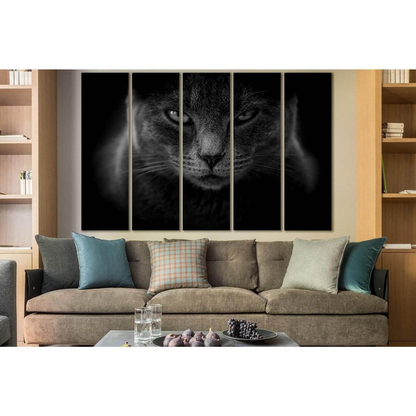 Black And White Cat Portrait №SL843 Ready to Hang Canvas Print - Zellart Canvas Prints 0new, ALL_Products, Black & White Wall Art