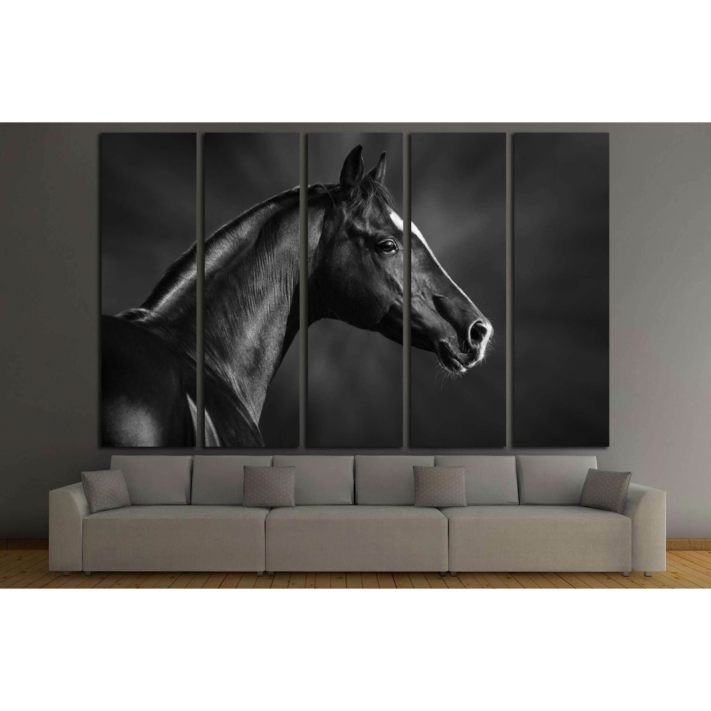 Black and white portrait of arabian horse №3259 Ready to Hang Canvas Print - Zellart Canvas Prints ALL_Products, Horses, s-3259