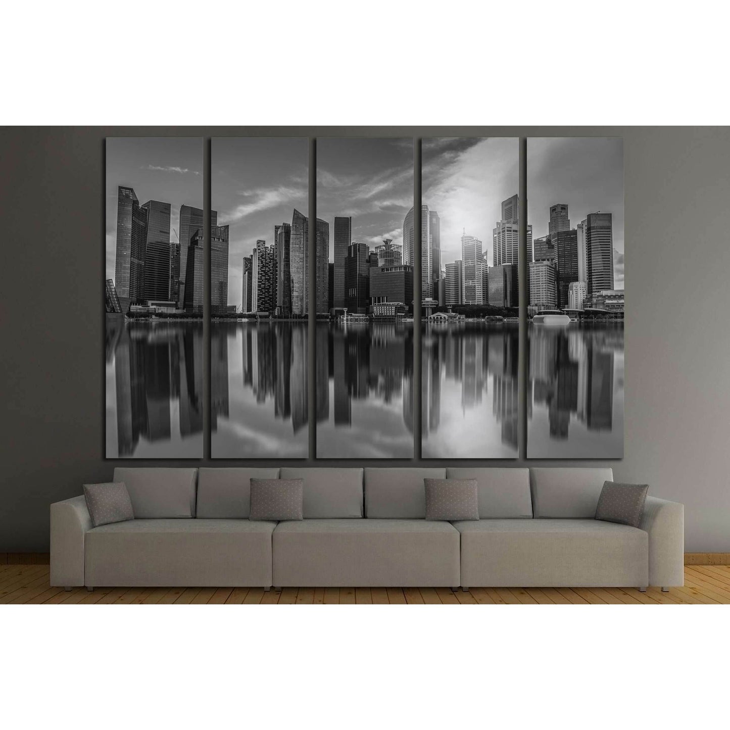 Black and white Singapore city skyline of business district downtown in daytime. №2742 Ready to Hang Canvas Print - Zellart Canvas Prints ALL_Products, s-2742