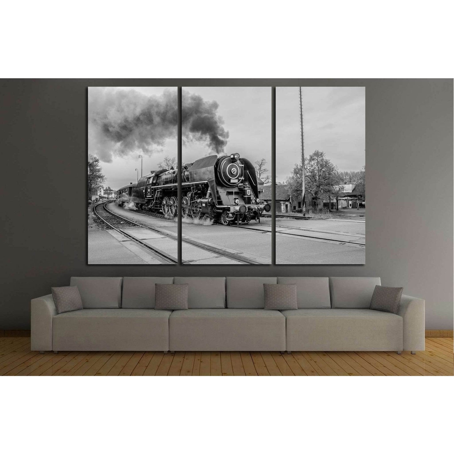 Black and White Train №233 Ready to Hang Canvas Print - Zellart Canvas Prints ALL_Products, wd-233