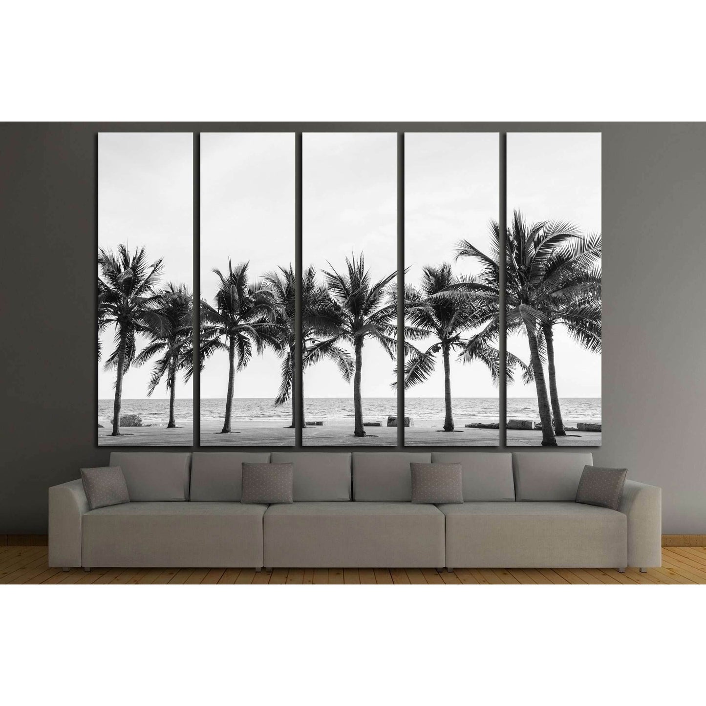 Black & White view of Beautiful beach with palms, Thailand №2848 Ready to Hang Canvas Print - Zellart Canvas Prints ALL_Products, s-2848