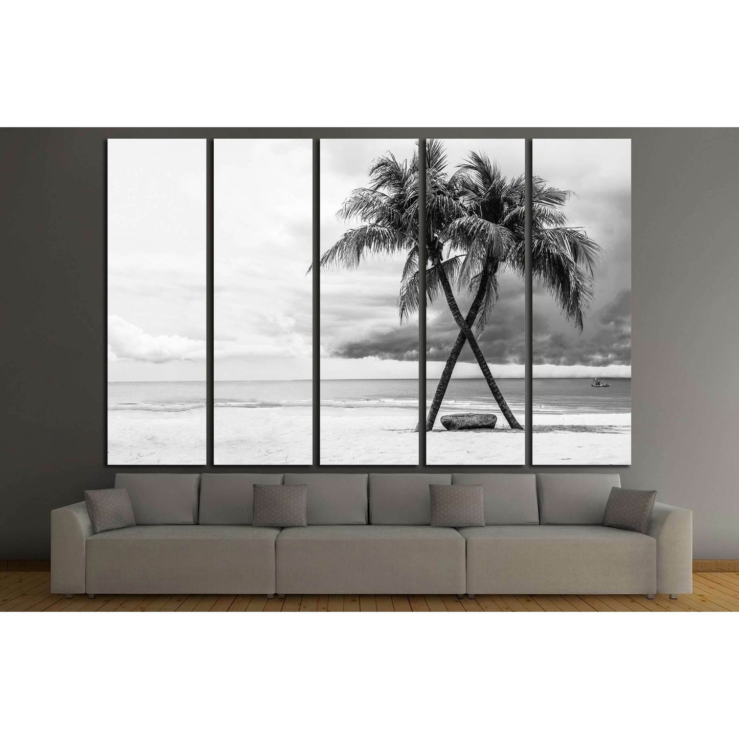 Black & White view of Beautiful beach with palms, Thailand №2863 Ready to Hang Canvas Print - Zellart Canvas Prints ALL_Products, s-2863