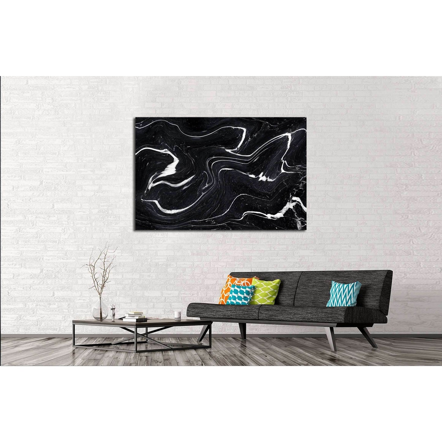 Black Marble ink texture acrylic painted waves texture background №2577 Ready to Hang Canvas Print - Zellart Canvas Prints ALL_Products, s-2577